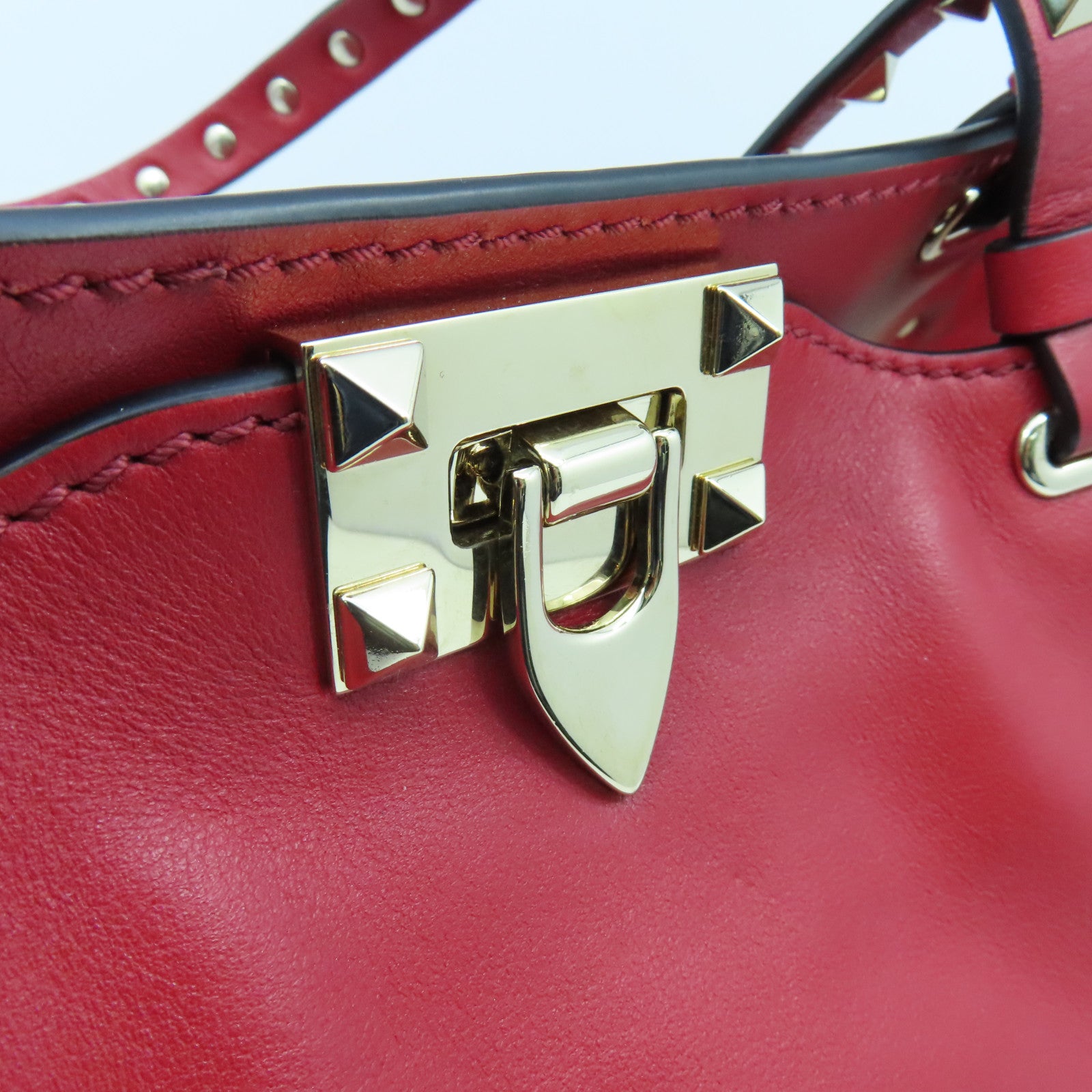 Valentino cowhide leather 2way Shoulder Bag gold buckle handle shoulder bag red