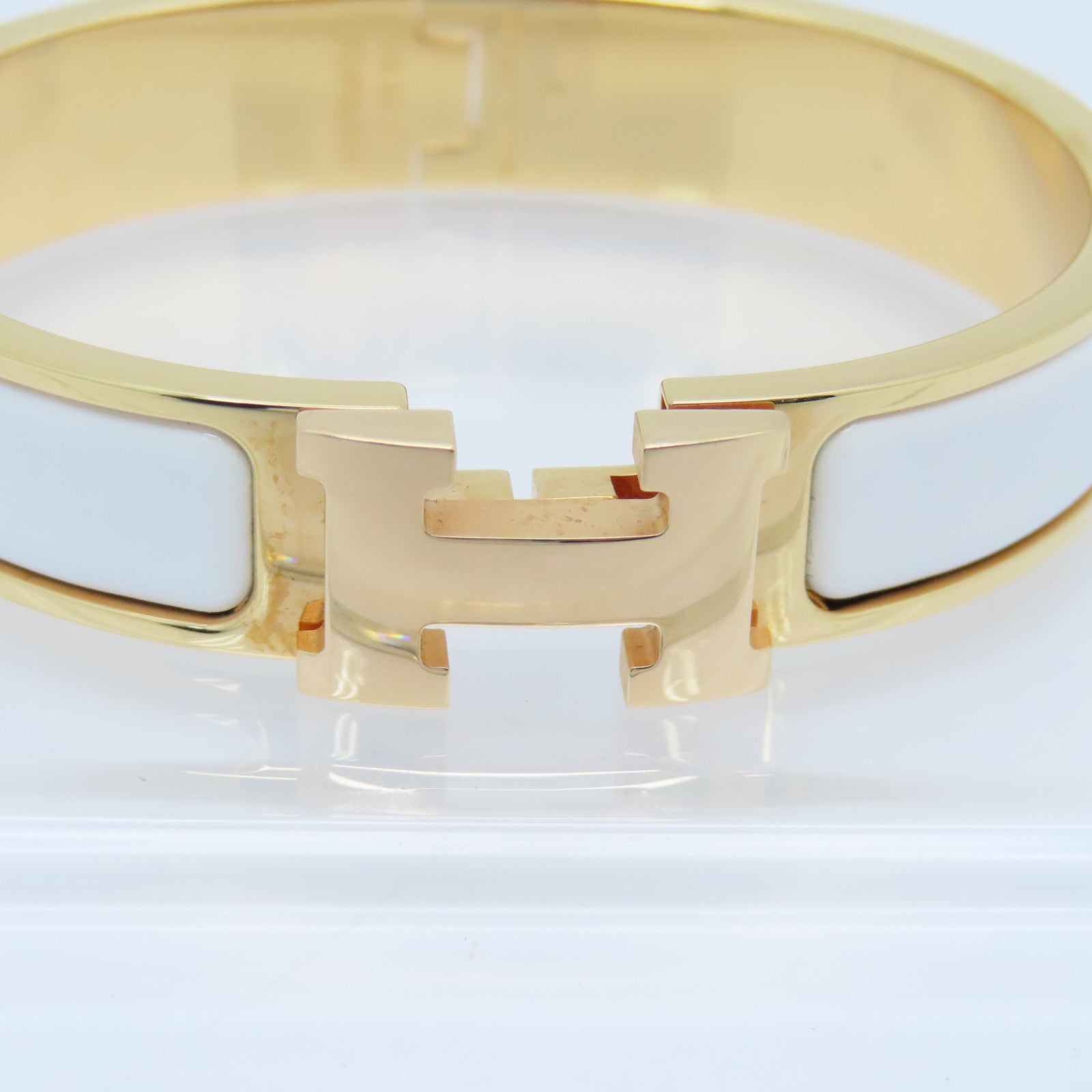 HERMES 金属/珐琅Clic-Clac H Bangle手镯白色/金色