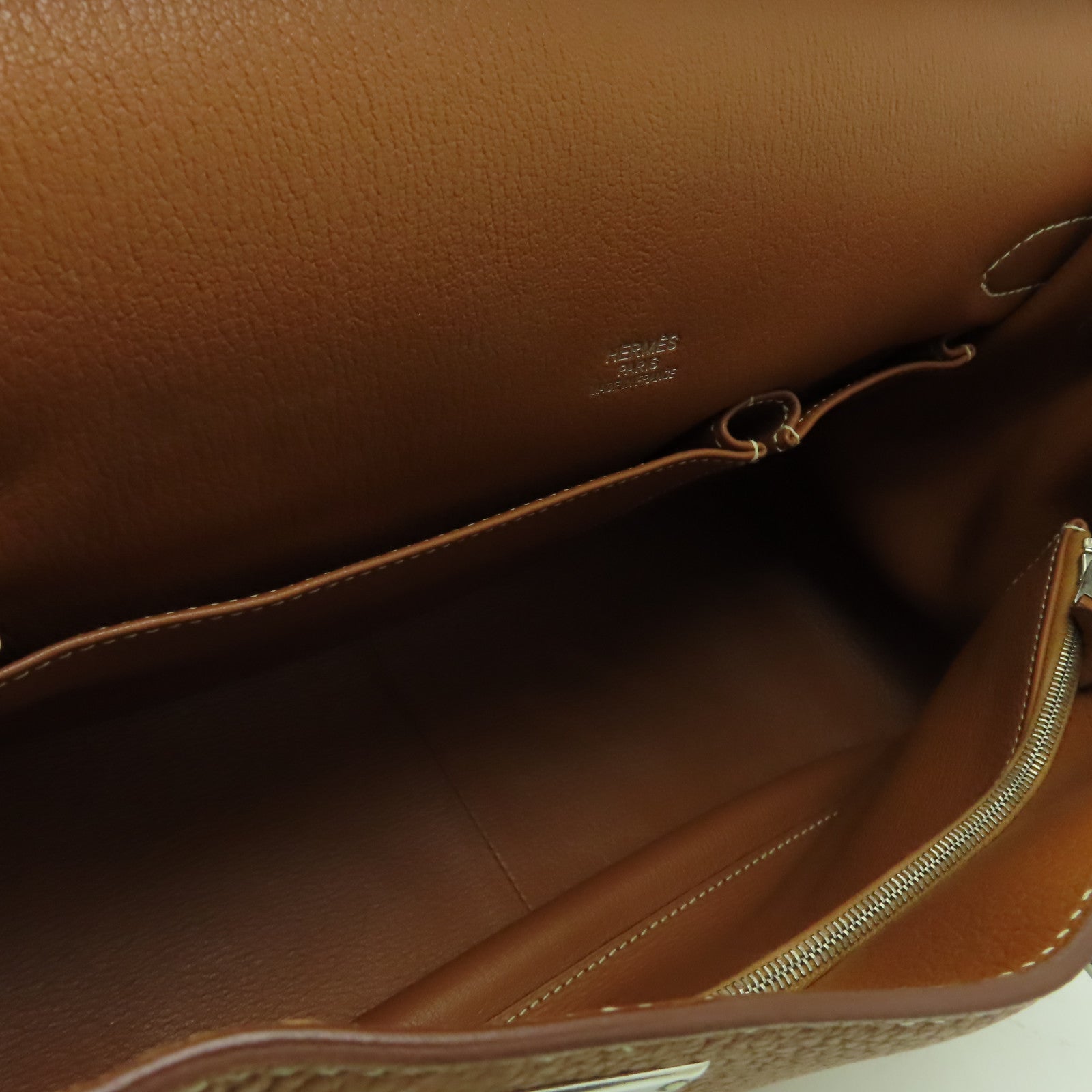 HERMES Clemence皮革Jypsiere 34銀扣肩背袋Gold棕色