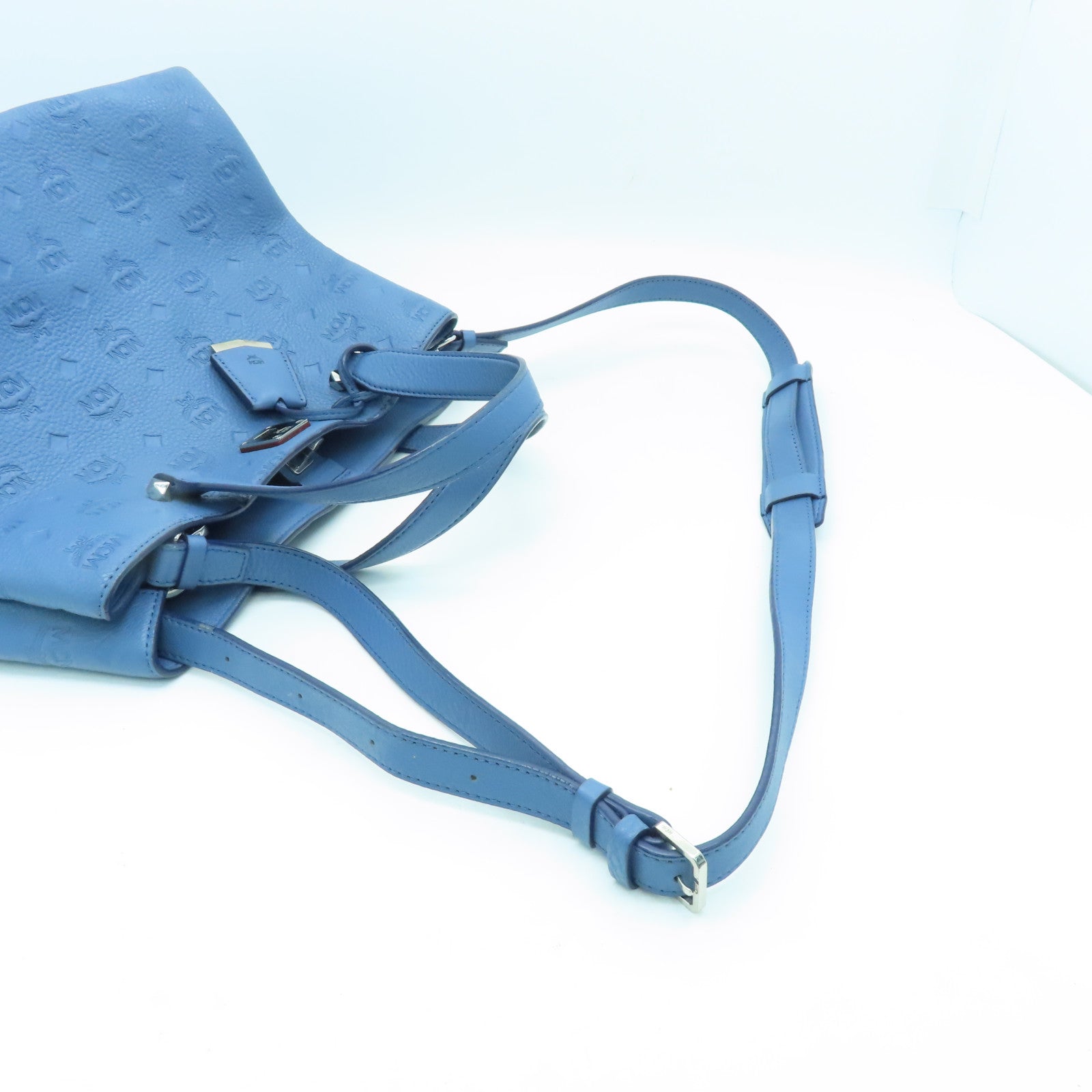 MCM 牛皮皮革2Way Shoulder Bag银扣手挽肩背两用袋蓝色