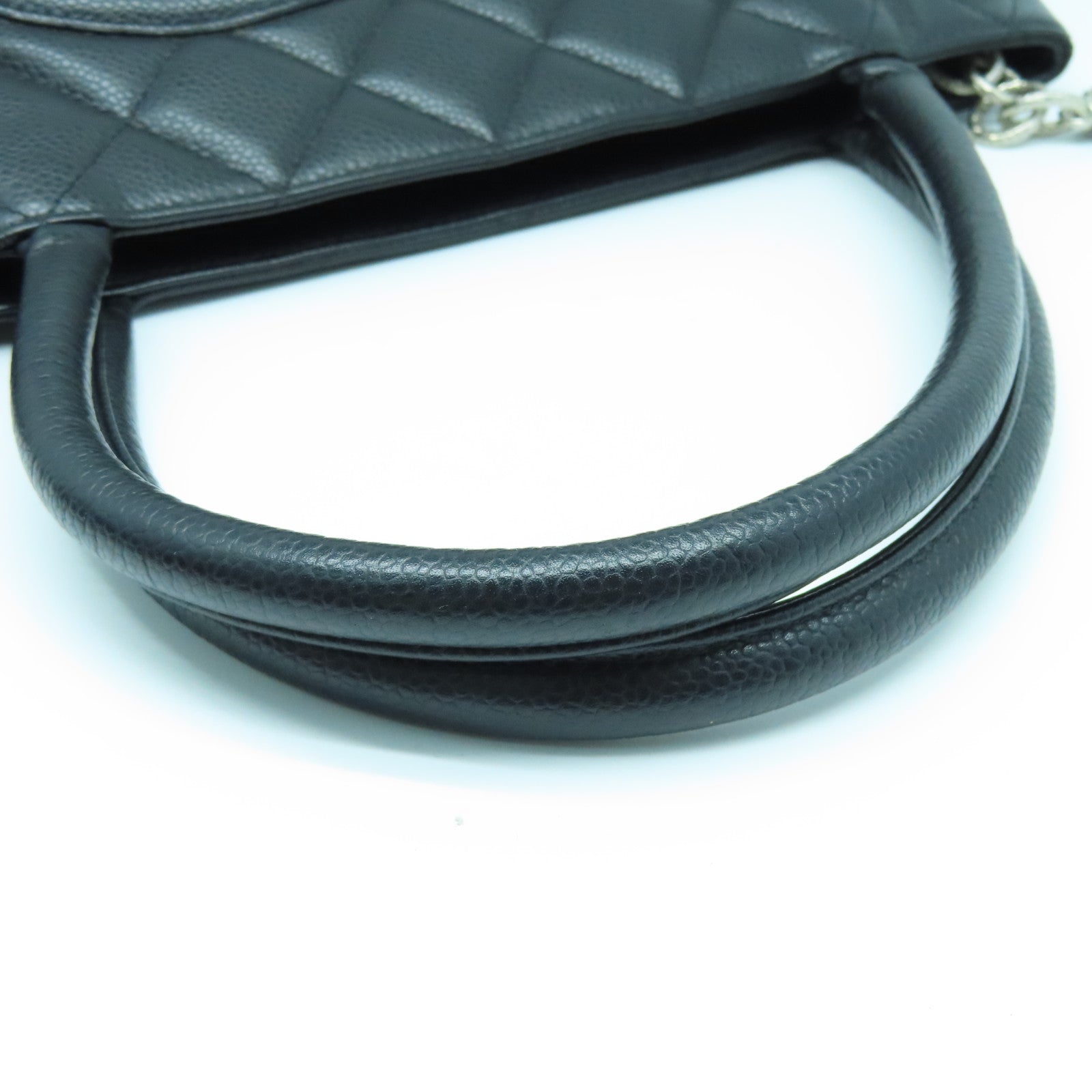 CHANEL 菱格Caviar皮革Handbag銀扣手挽袋黑色