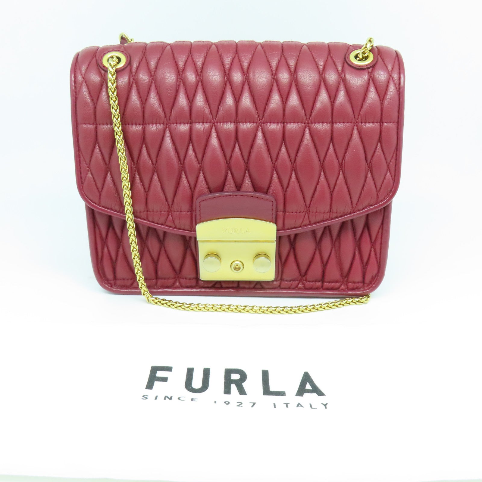 Furla 牛皮皮革Chain Bag金扣鏈帶肩背袋紅色