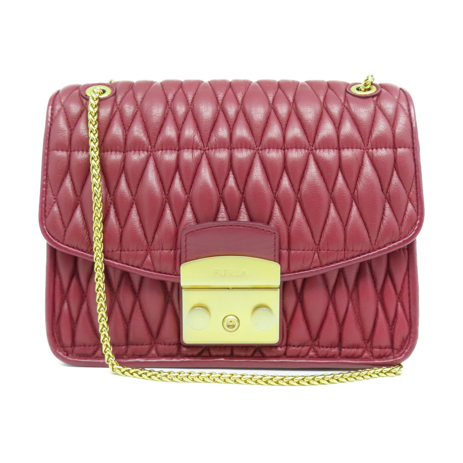 Furla 牛皮皮革Chain Bag金扣鏈帶肩背袋紅色