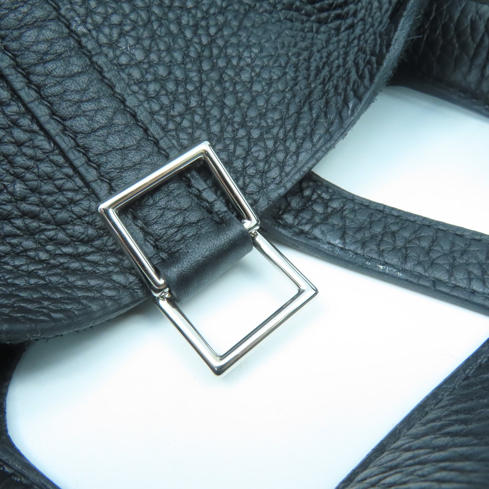 HERMES Clemence Leather Picotin PM Silver Button Handle Bag