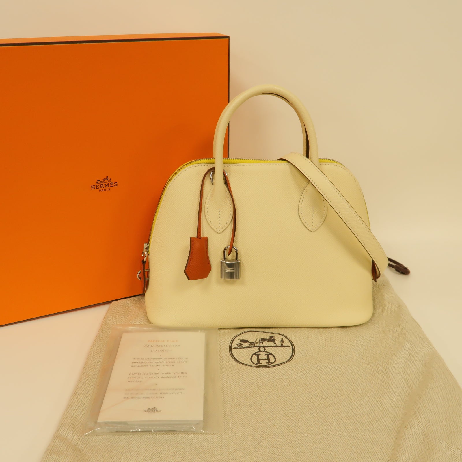 HERMES Epsom皮革Bolide 1923銀扣手挽肩背兩用袋Nata奶油白色