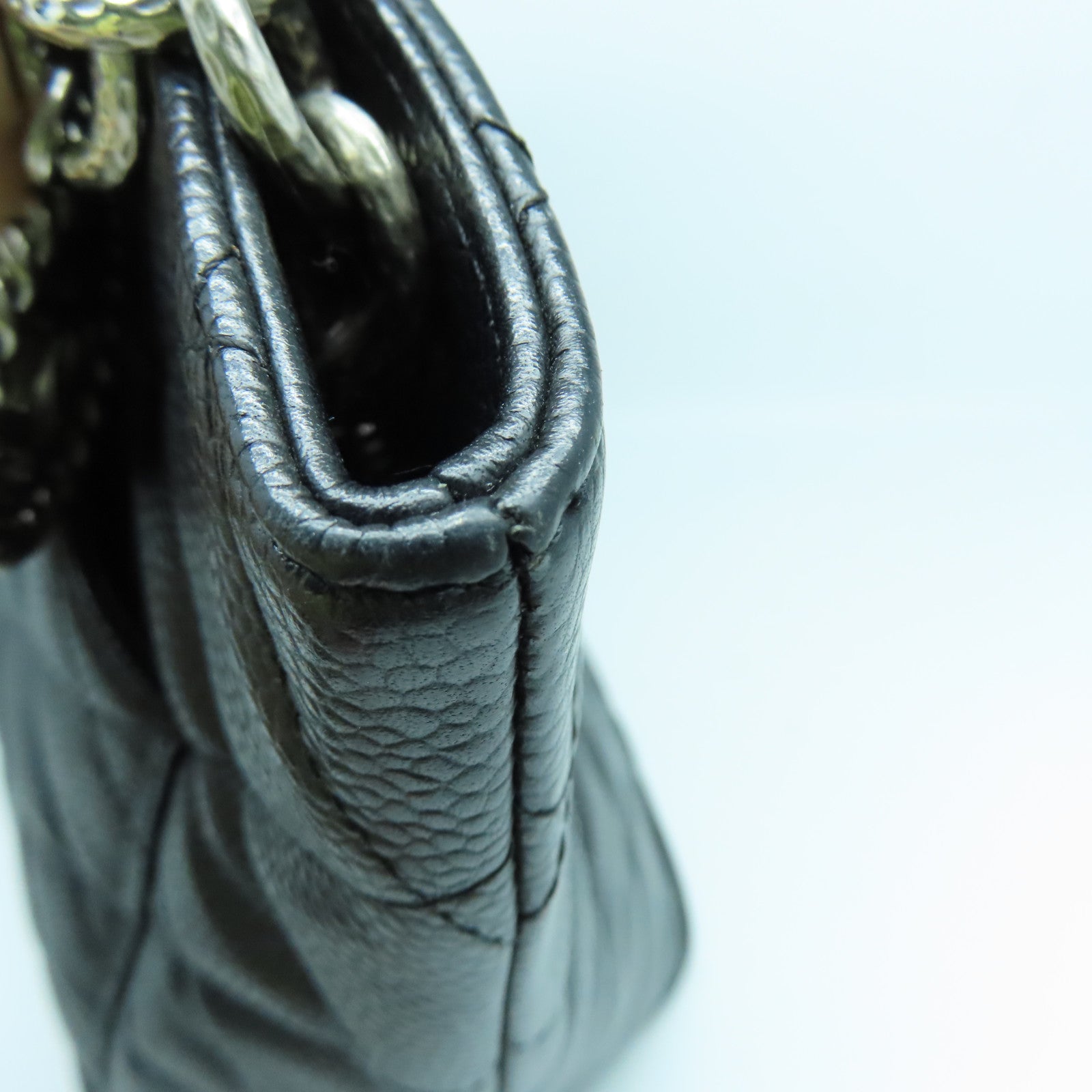 CHANEL 菱格Caviar皮革Handbag銀扣手挽袋黑色