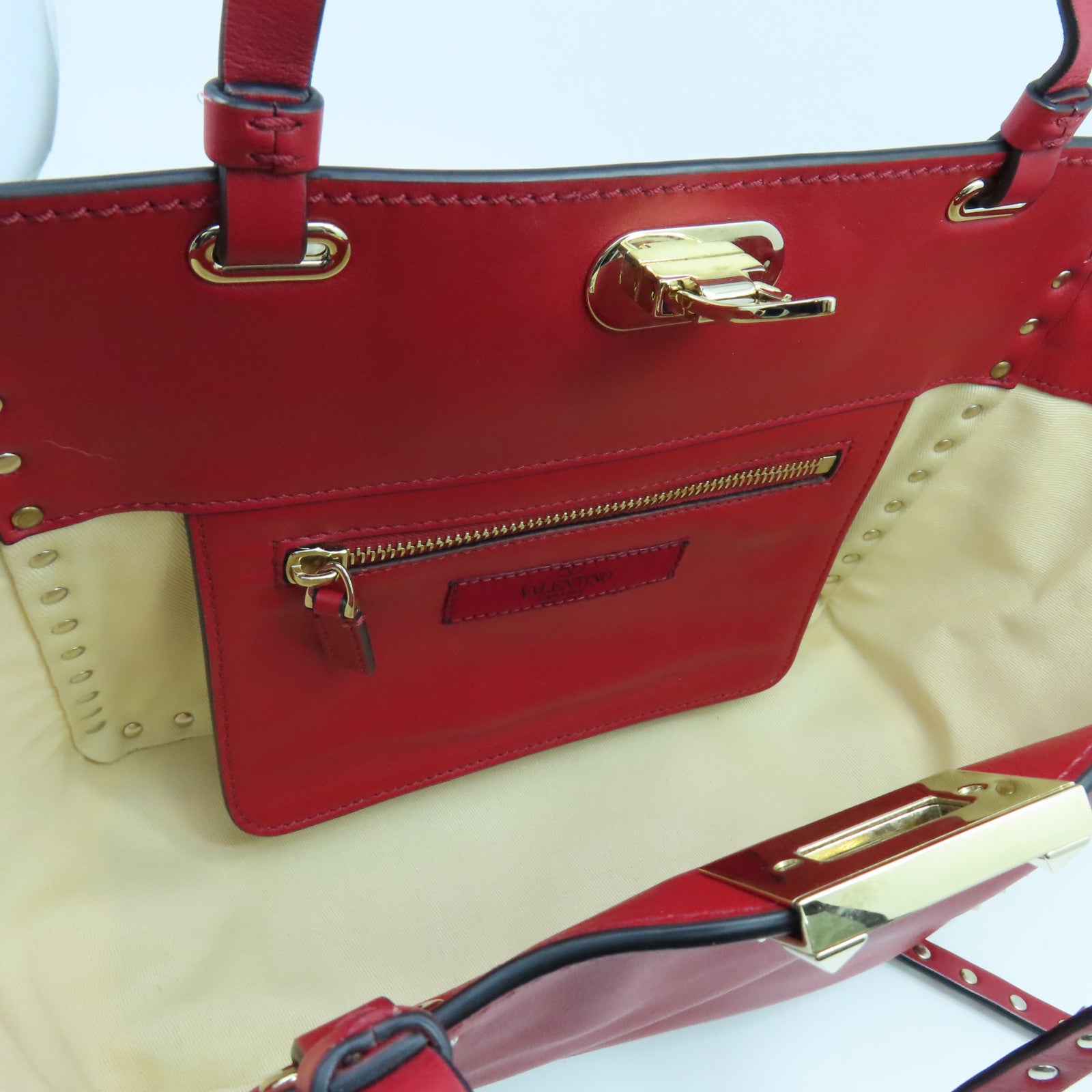 Valentino cowhide leather 2way Shoulder Bag gold buckle handle shoulder bag red