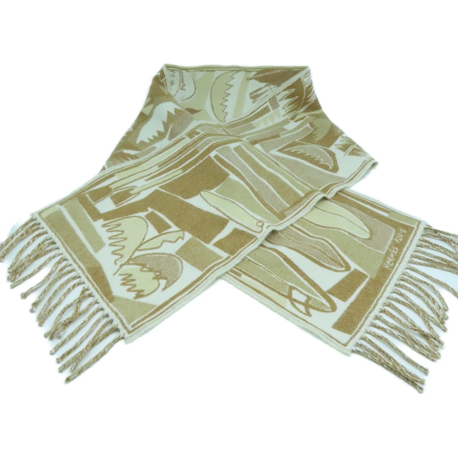 HERMES 羊絨Scarf(25x150cm)圍巾米色