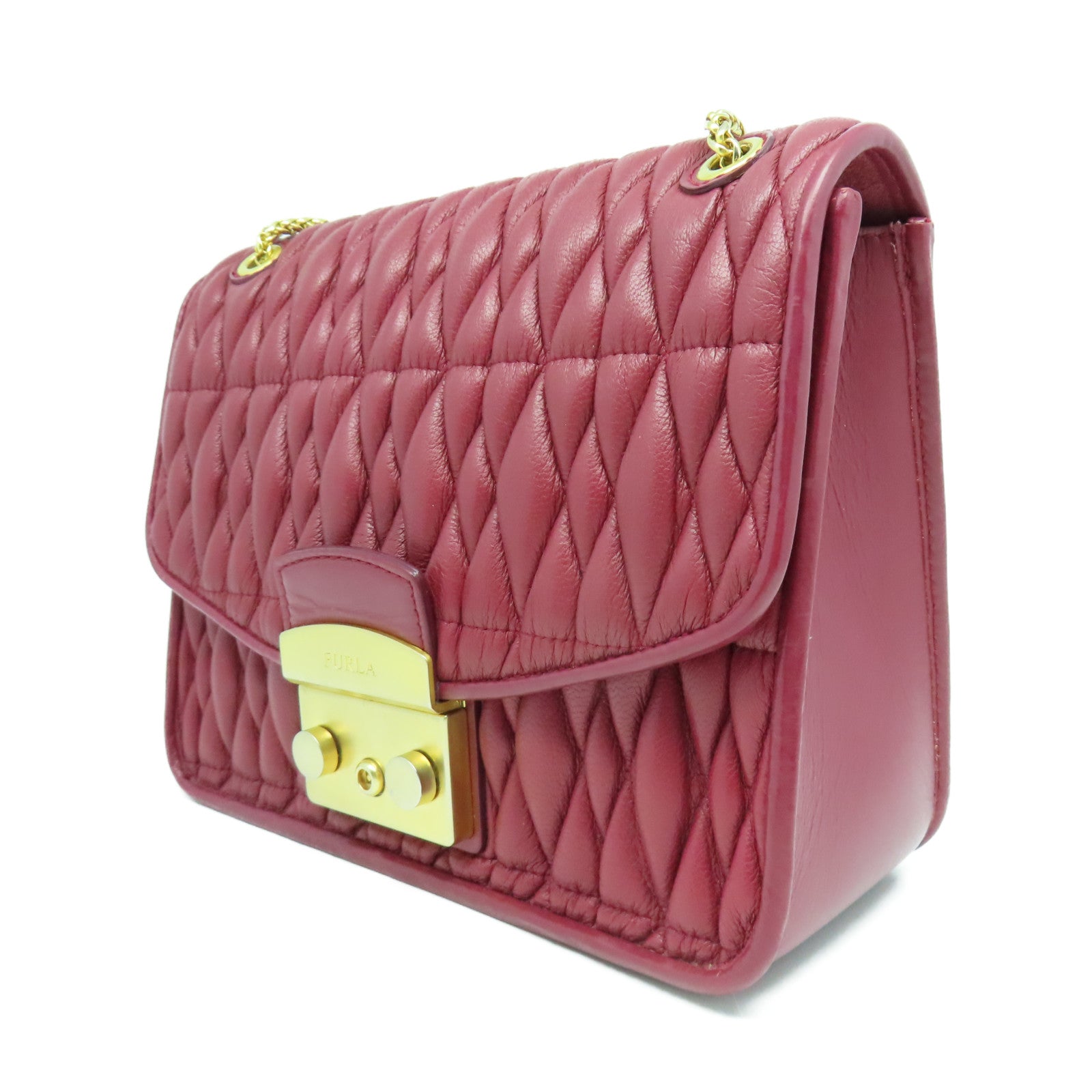 Furla 牛皮皮革Chain Bag金扣鏈帶肩背袋紅色