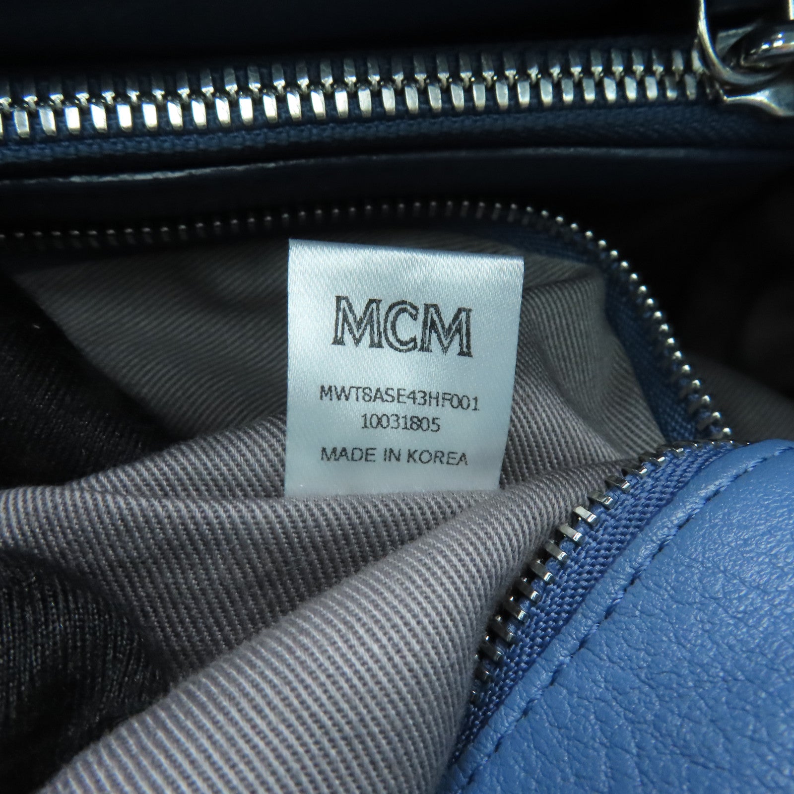 MCM 牛皮皮革2Way Shoulder Bag银扣手挽肩背两用袋蓝色