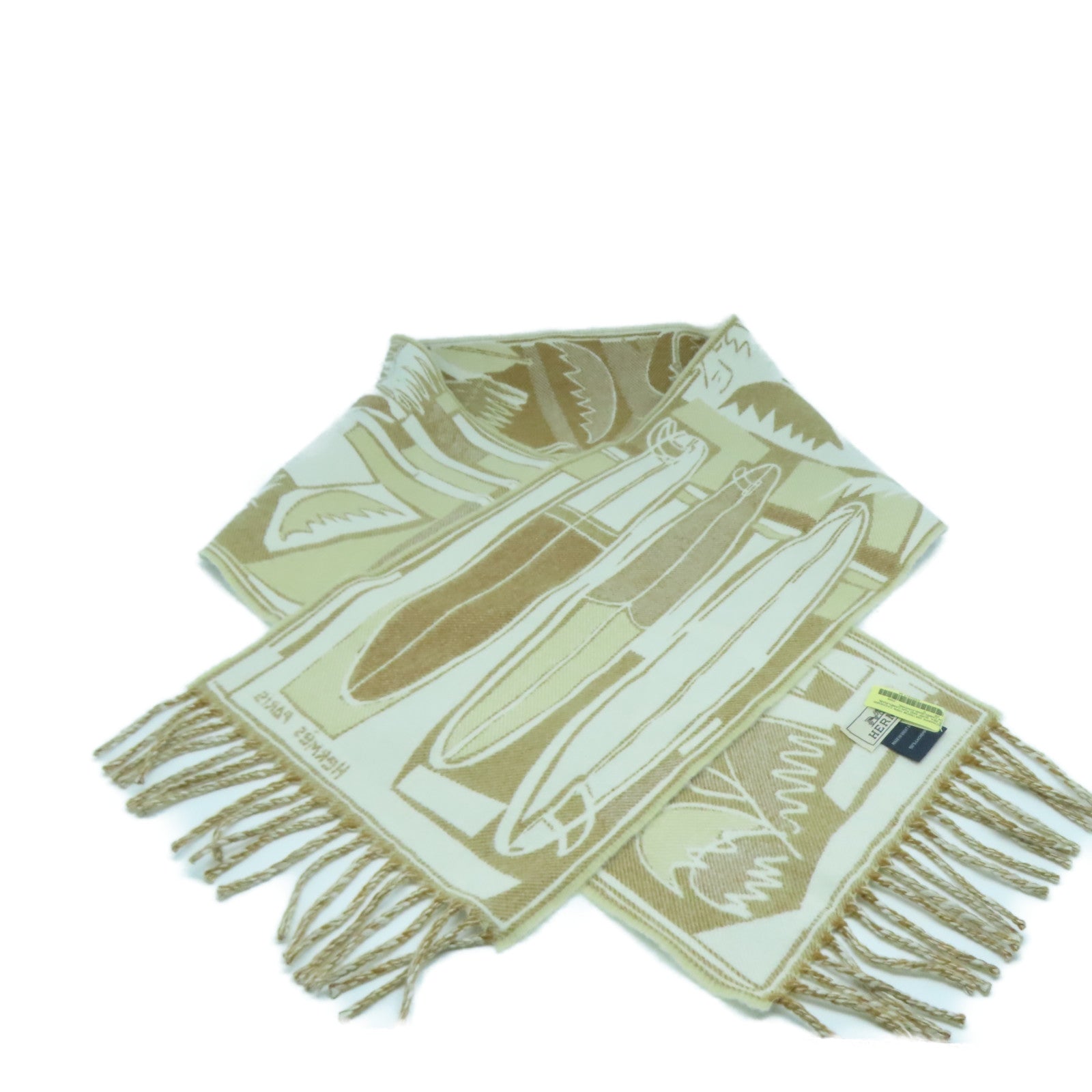 HERMES 羊絨Scarf(25x150cm)圍巾米色