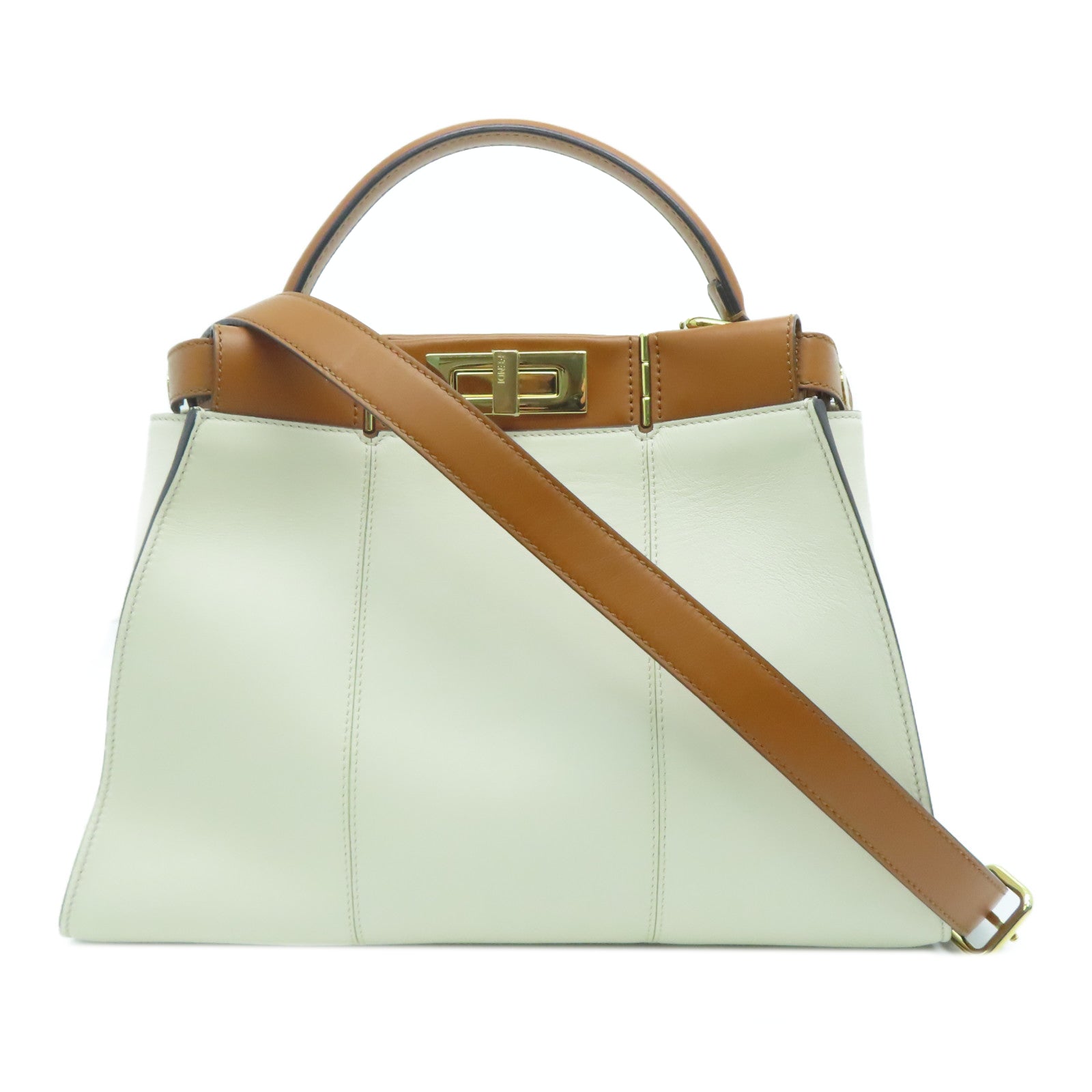 FENDI 【激減優惠】牛皮皮革Peekaboo手挽肩背兩用袋白色