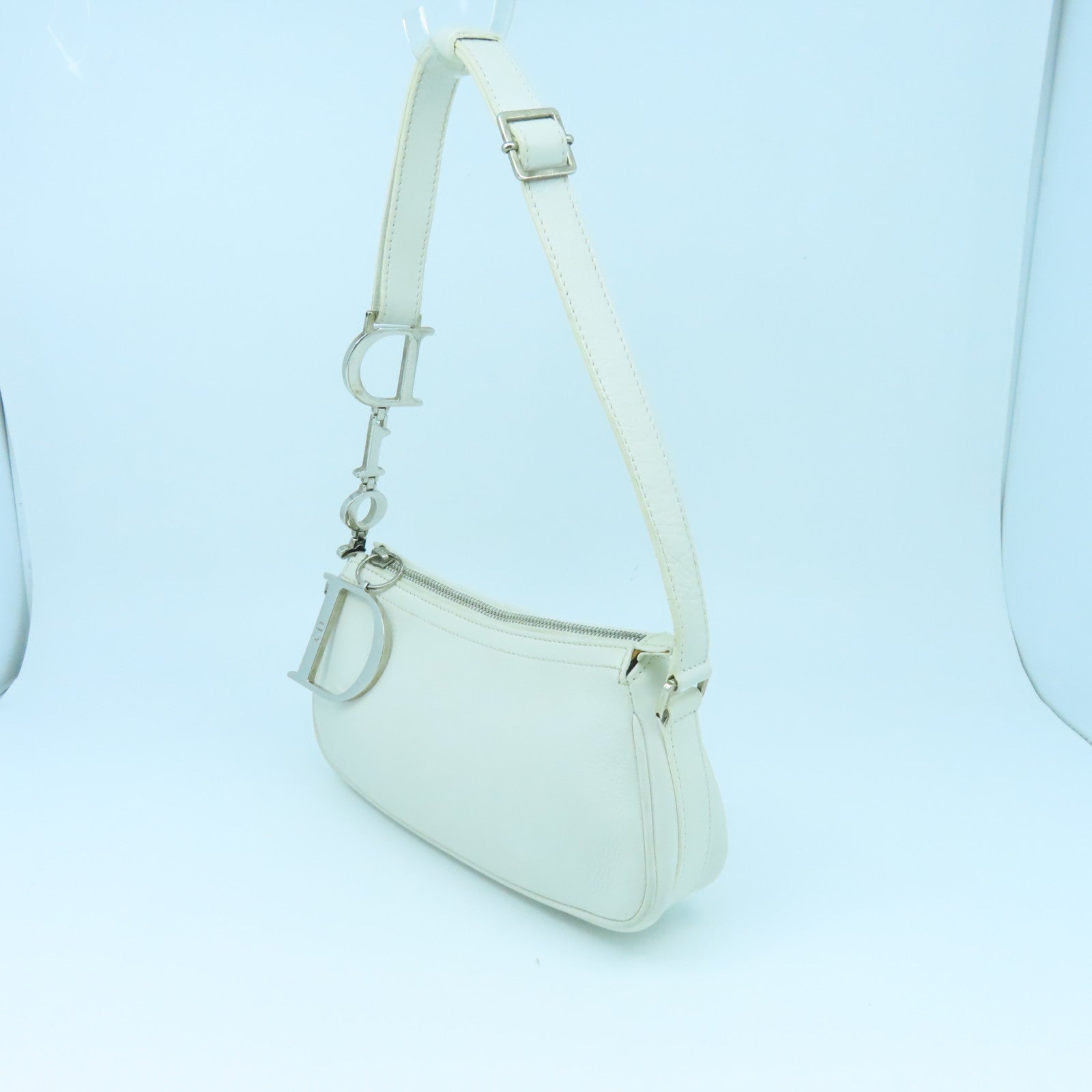 Dior cowhide leather Shoulder Bag silver buckle shoulder bag white