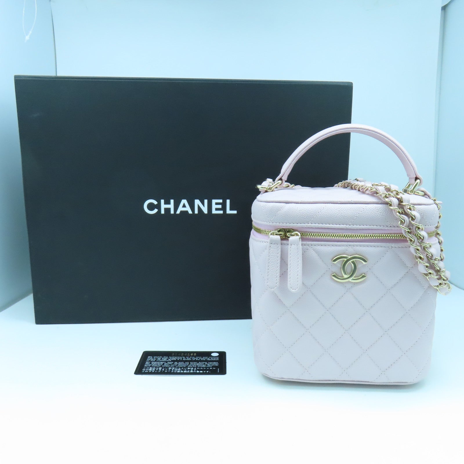 CHANEL 【激減優惠】菱格Caviar皮革Vanity Case金扣鏈帶肩背袋粉紅色