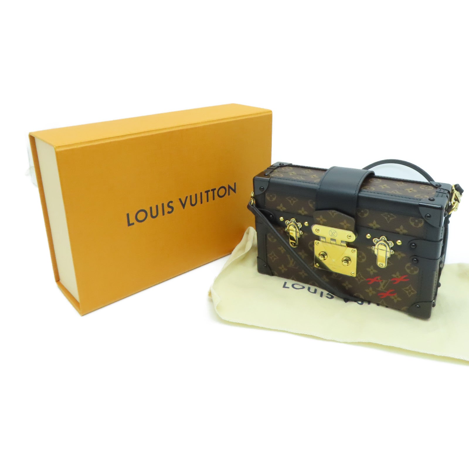LOUIS VUITTON Monogram Petite Malle Gold Buckle Shoulder Bag Brown/Black