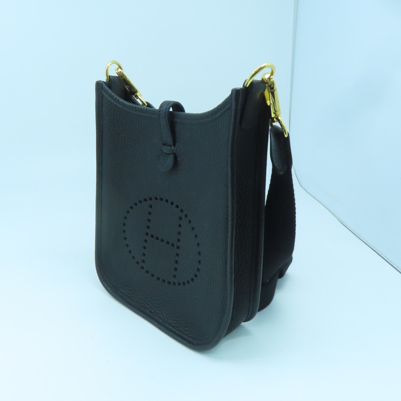 HERMES Leather Evelyne TPM Gold Buckle Shoulder Bag Black
