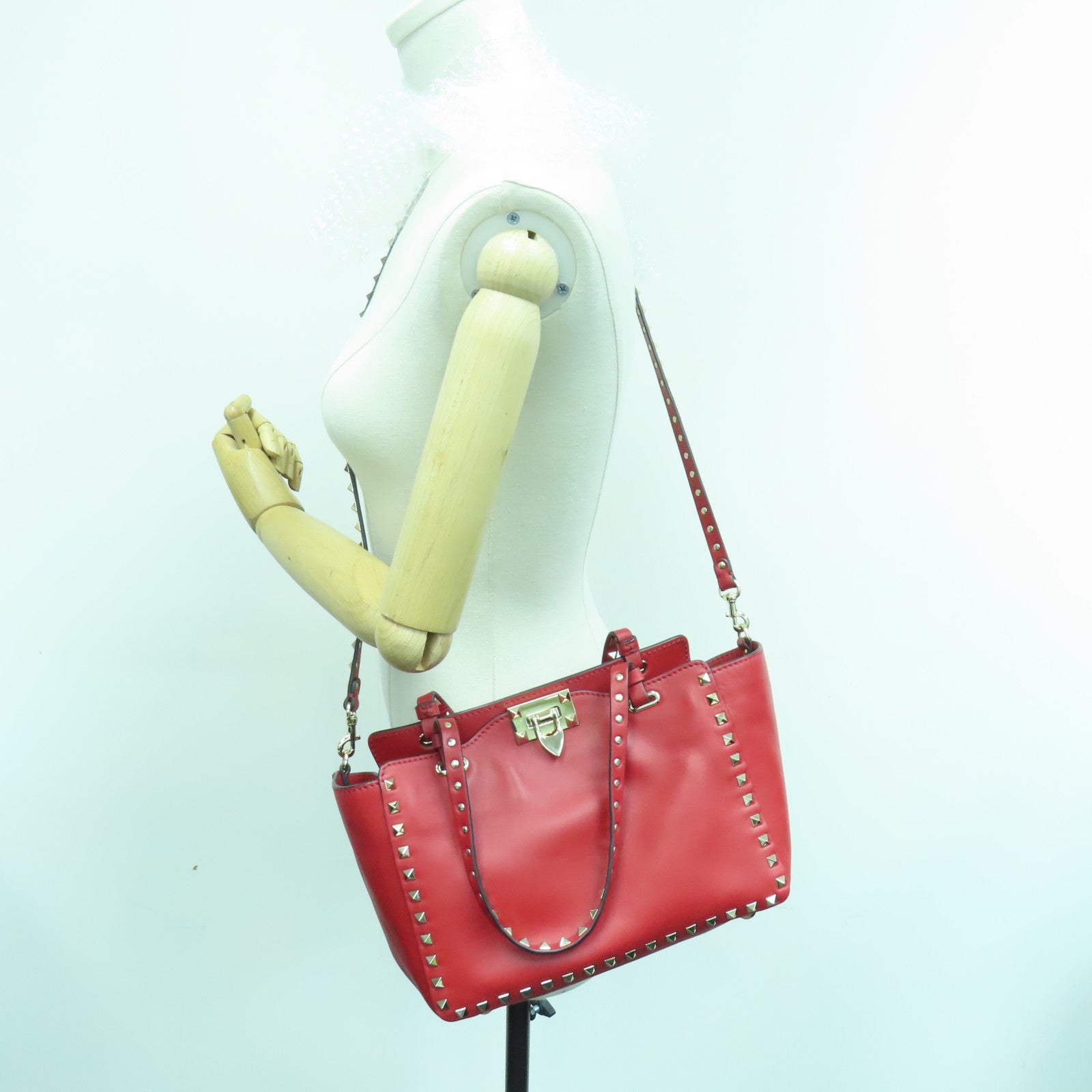 Valentino cowhide leather 2way Shoulder Bag gold buckle handle shoulder bag red