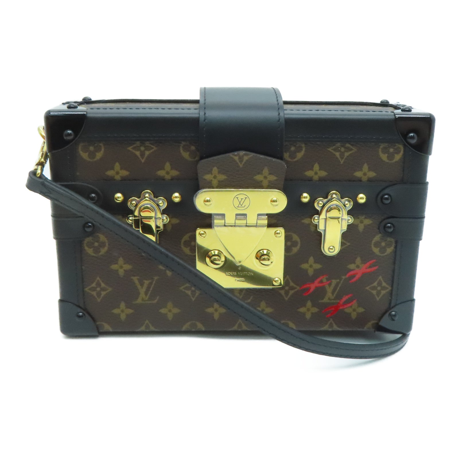 LOUIS VUITTON Monogram Petite Malle Gold Buckle Shoulder Bag Brown/Black