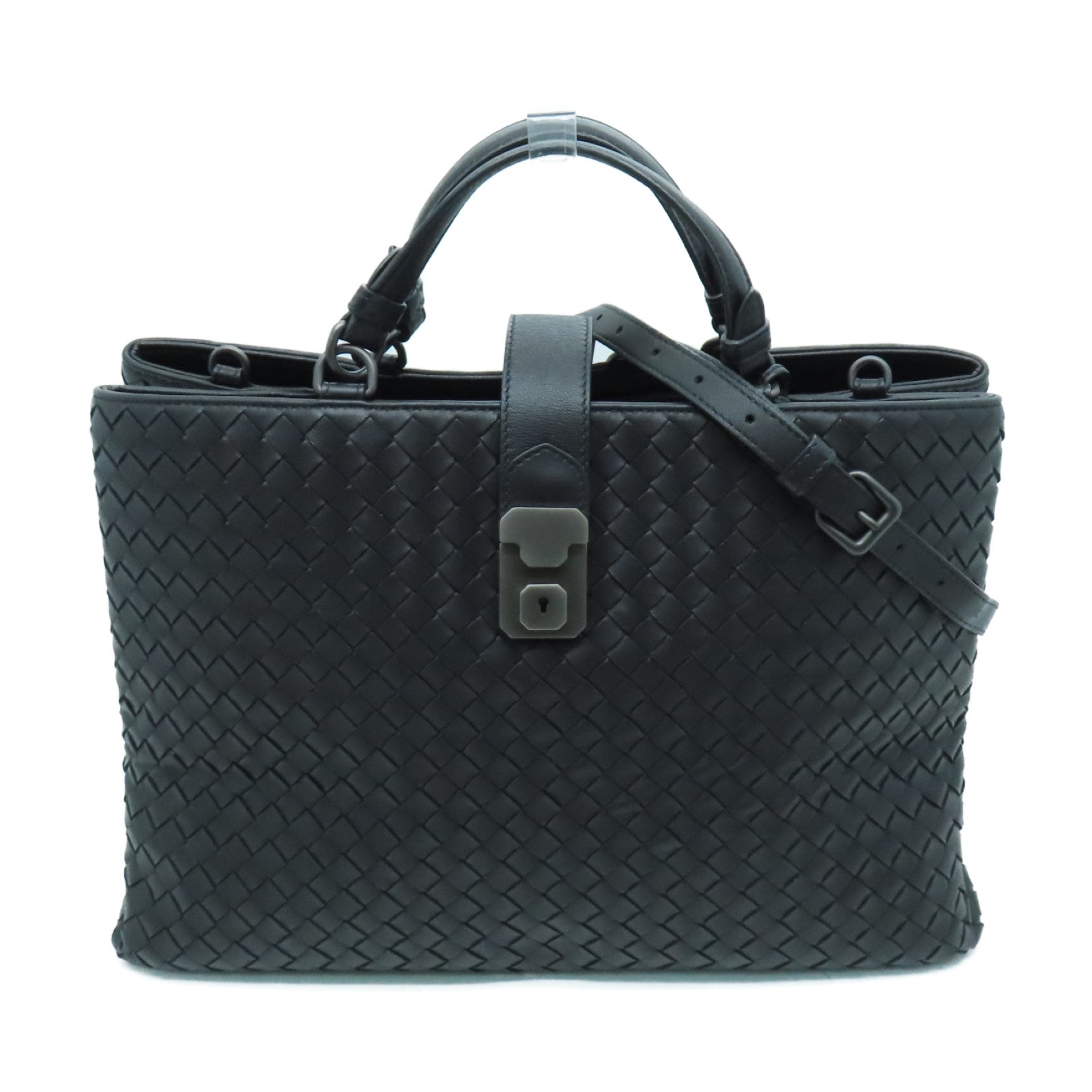 BOTTEGA VENETA Textured Leather Shoulder Bag Handle Shoulder Bag Black
