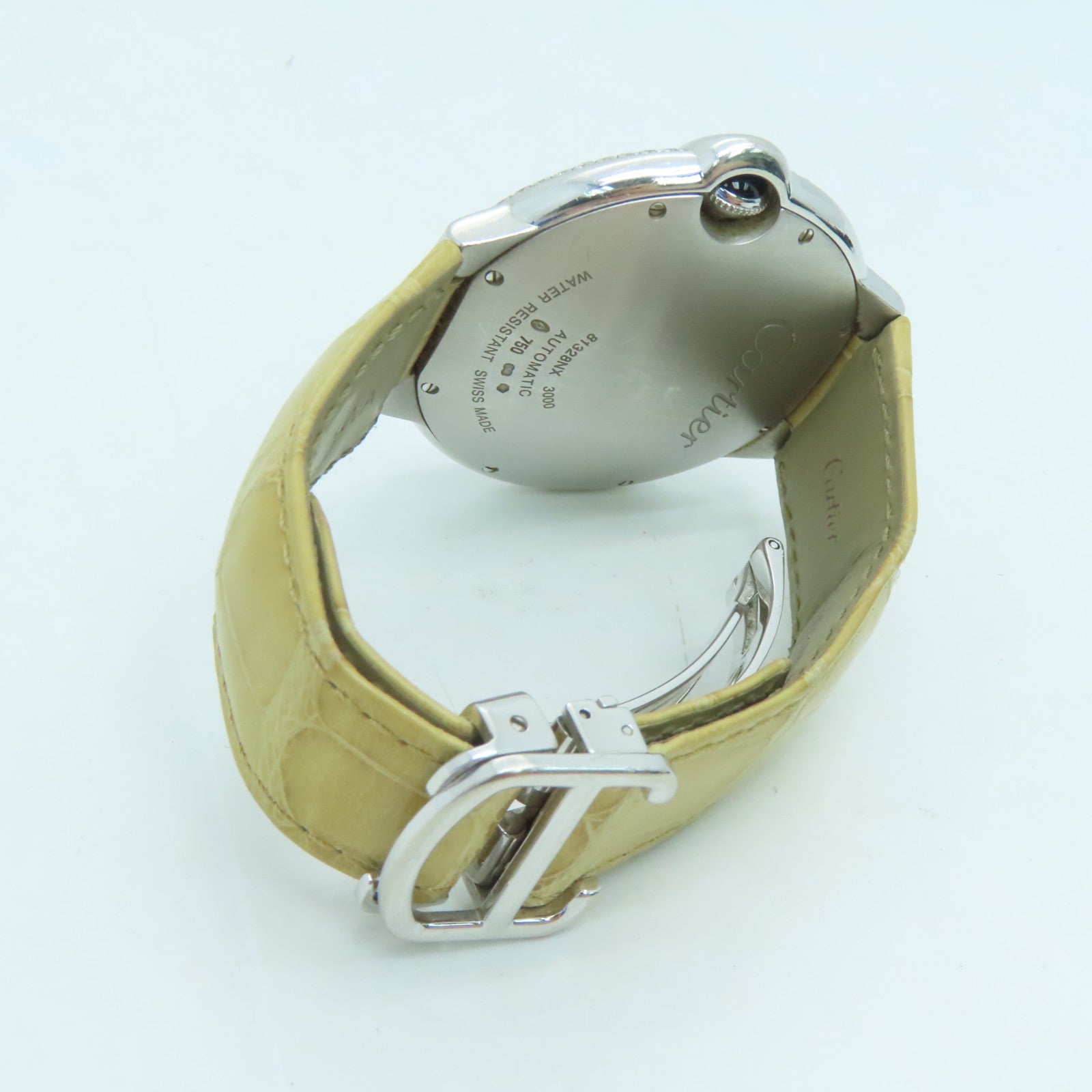 CARTIER 【激減優惠】18K白金Ballon Blue鑽石皮革帶手錶自動機芯米色