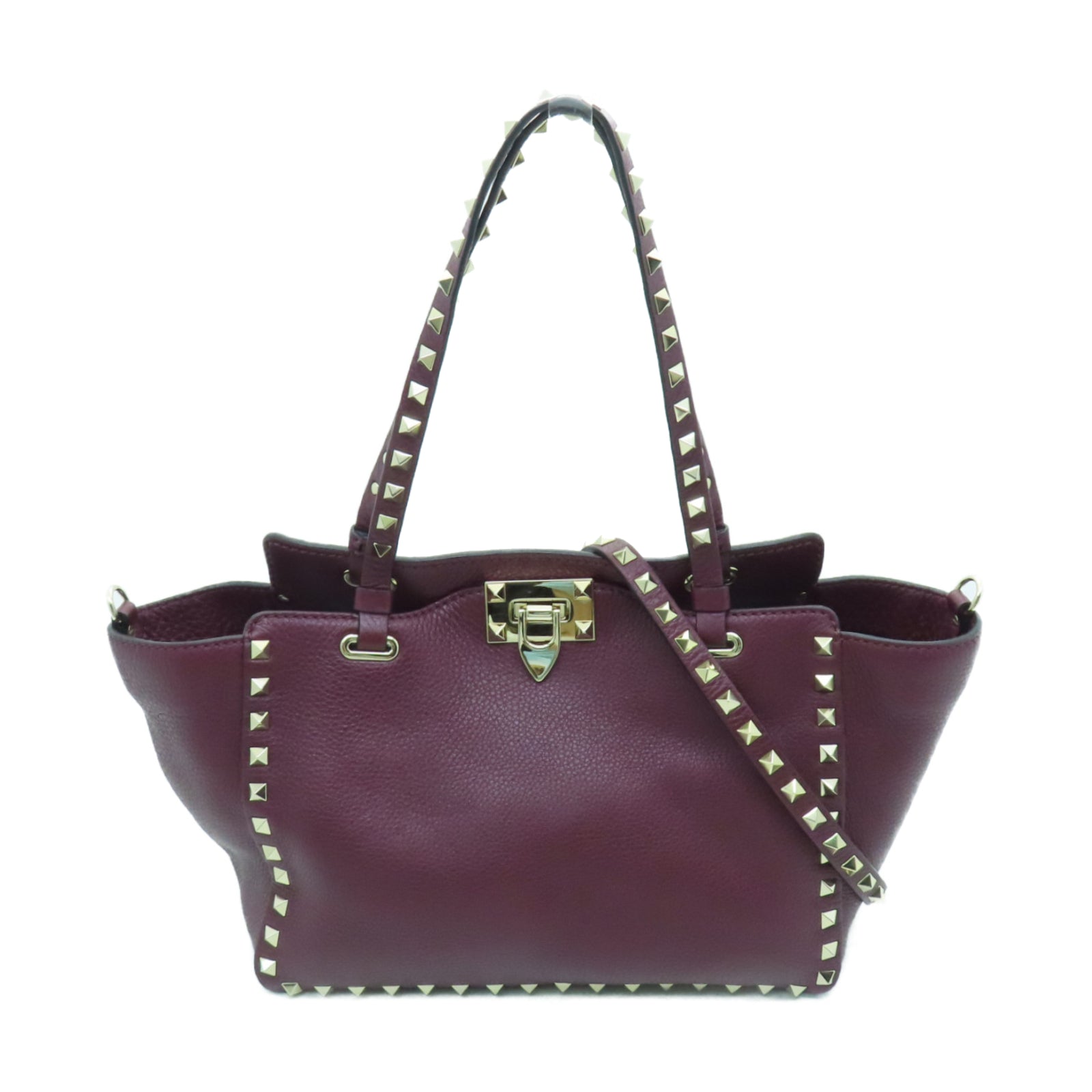 Valentino 牛皮皮革2 Way Shoulder Bag銀扣手挽肩背兩用袋深紅色