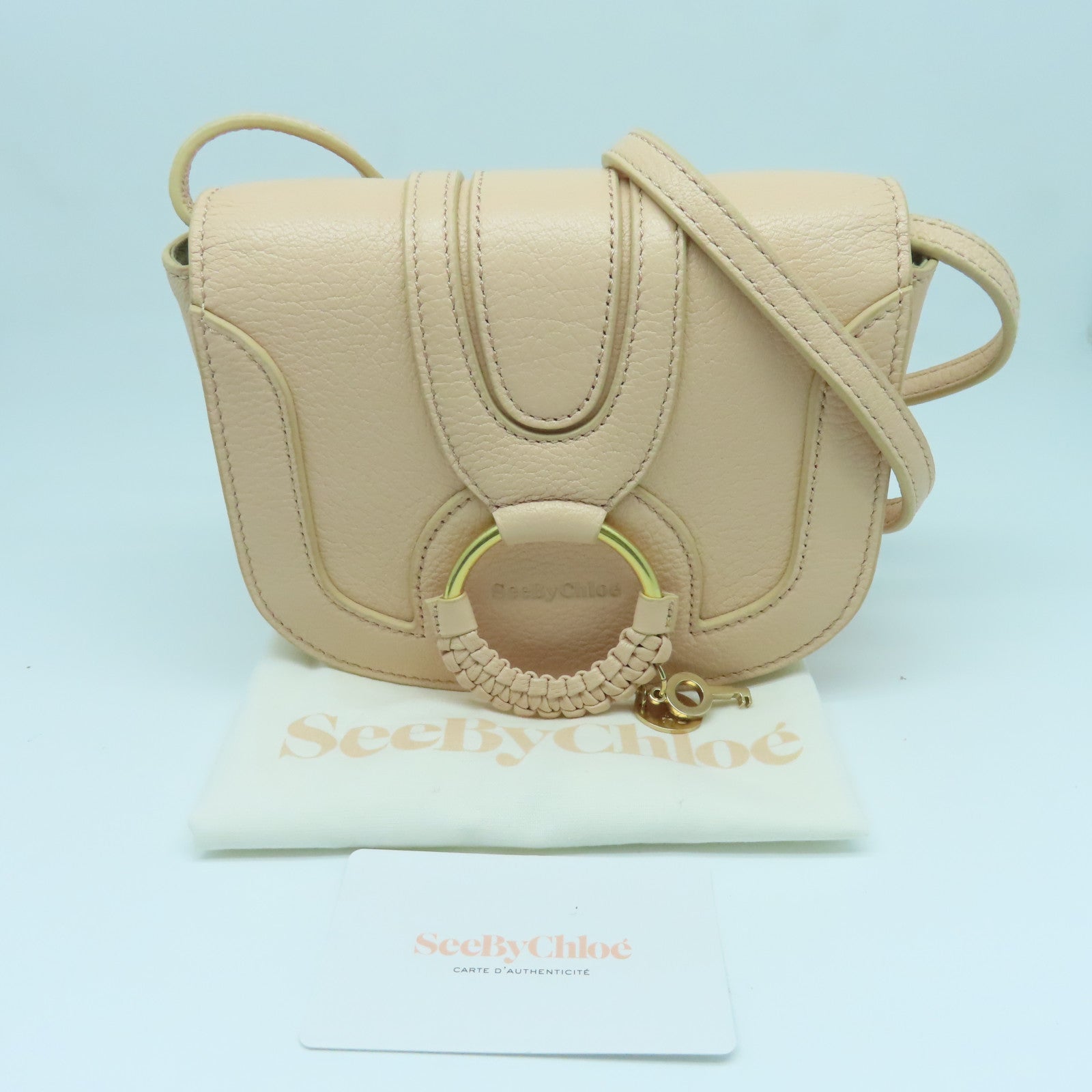 SEE BY CHLOE Leather Shoulder Bag Gold Buckle Pink