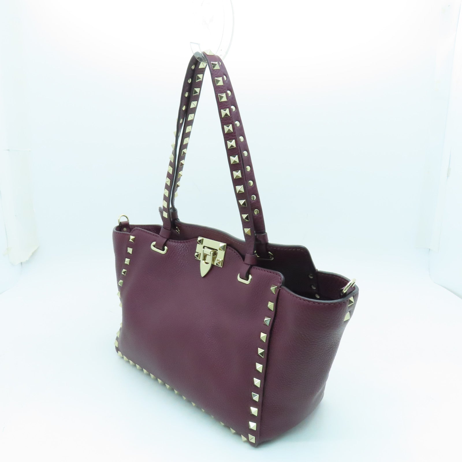 Valentino 牛皮皮革2 Way Shoulder Bag銀扣手挽肩背兩用袋深紅色