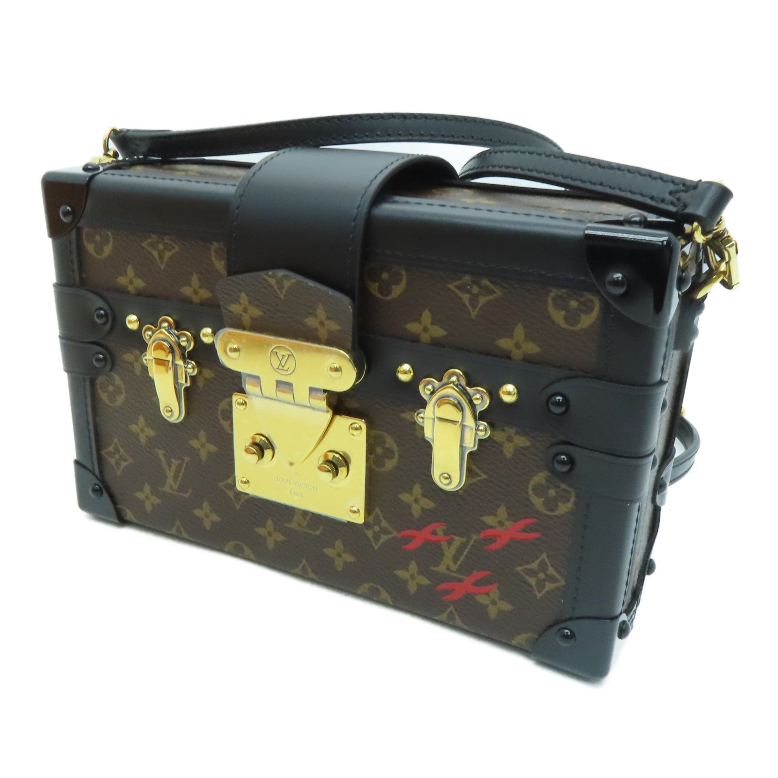 LOUIS VUITTON Monogram Petite Malle Gold Buckle Shoulder Bag Brown/Black
