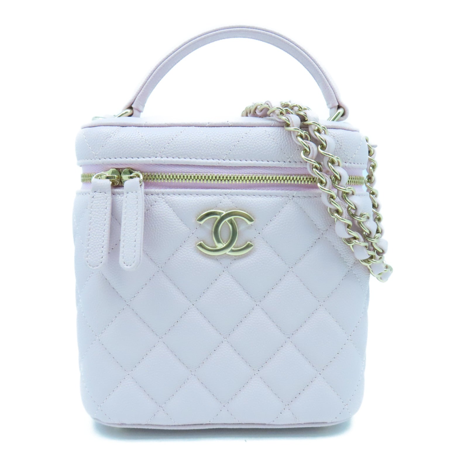 CHANEL 【激減優惠】菱格Caviar皮革Vanity Case金扣鏈帶肩背袋粉紅色