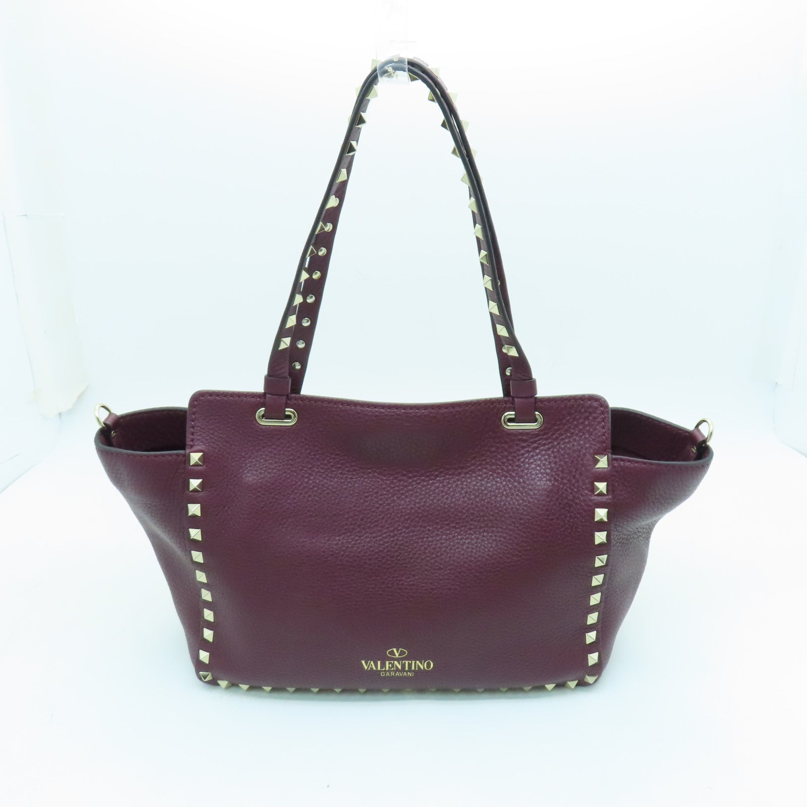 Valentino 牛皮皮革2 Way Shoulder Bag銀扣手挽肩背兩用袋深紅色