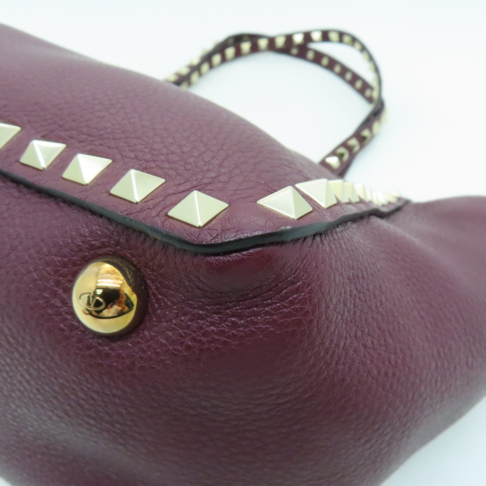 Valentino 牛皮皮革2 Way Shoulder Bag銀扣手挽肩背兩用袋深紅色