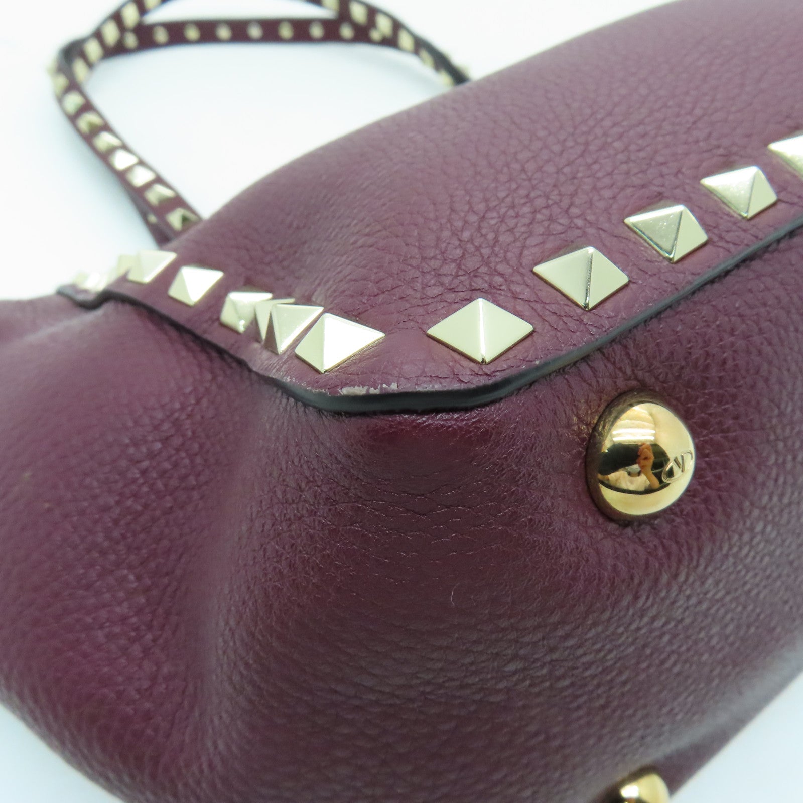 Valentino 牛皮皮革2 Way Shoulder Bag銀扣手挽肩背兩用袋深紅色