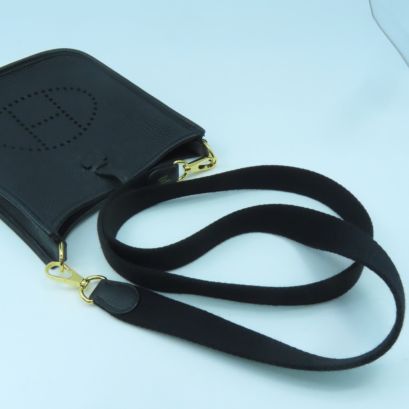HERMES Leather Evelyne TPM Gold Buckle Shoulder Bag Black