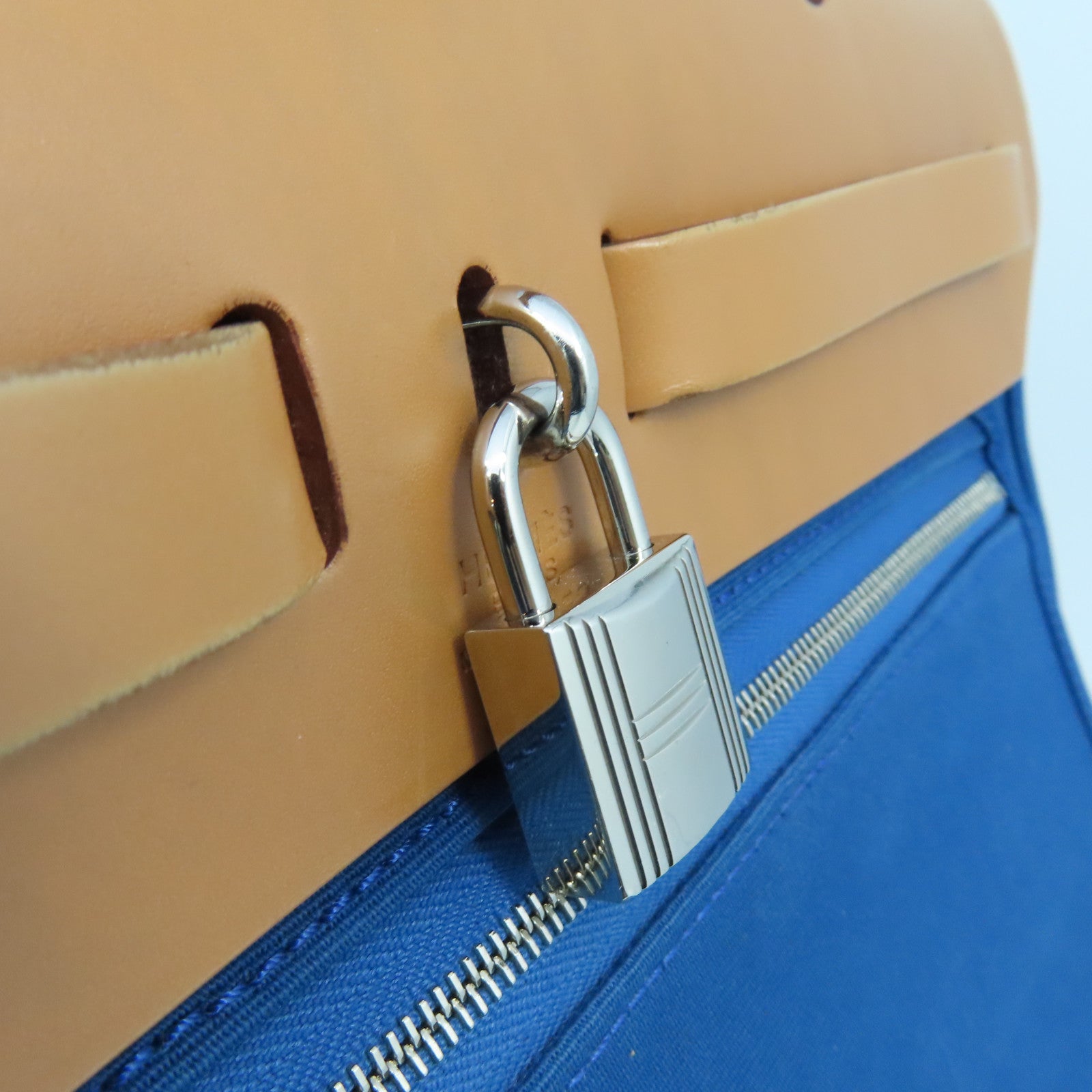 HERMES Canvas Herbag PM Silver Buckle Hand Shoulder Dual-use Bag Blue Izmir Blue