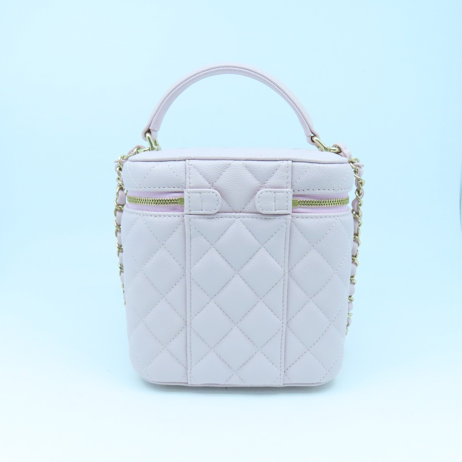 CHANEL 【激減優惠】菱格Caviar皮革Vanity Case金扣鏈帶肩背袋粉紅色