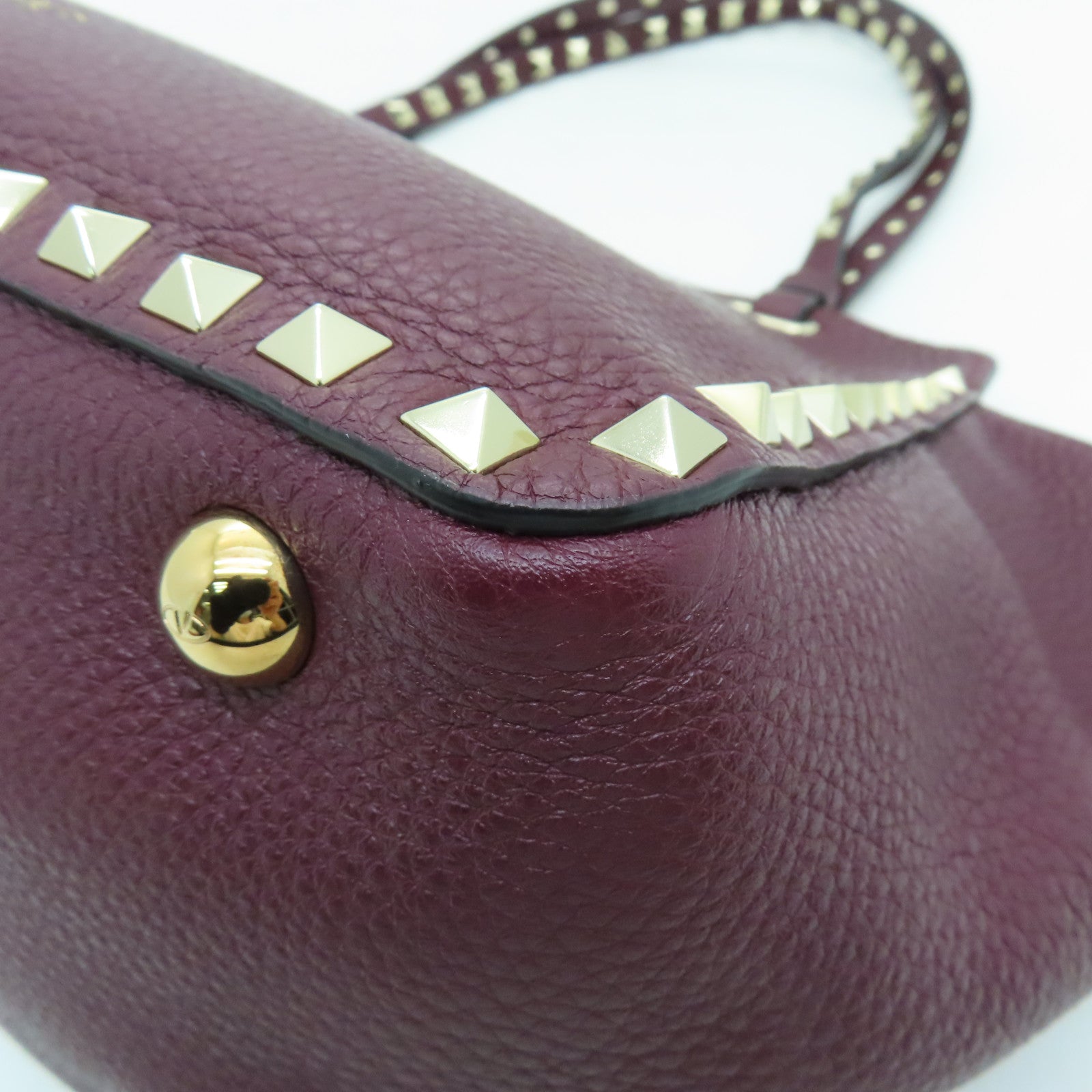 Valentino 牛皮皮革2 Way Shoulder Bag銀扣手挽肩背兩用袋深紅色