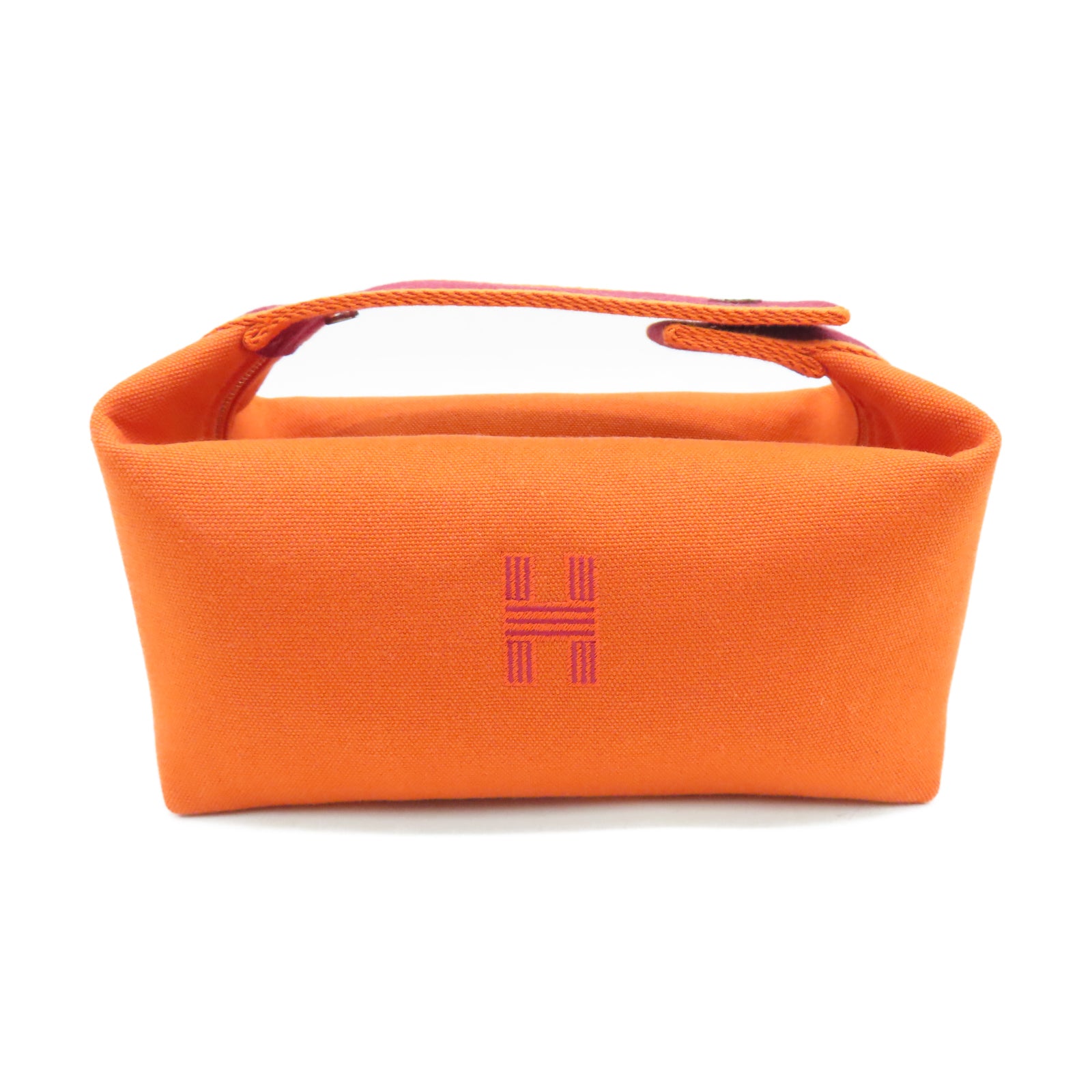 HERMES 帆布Bride A Brac銀扣手挽袋橙色