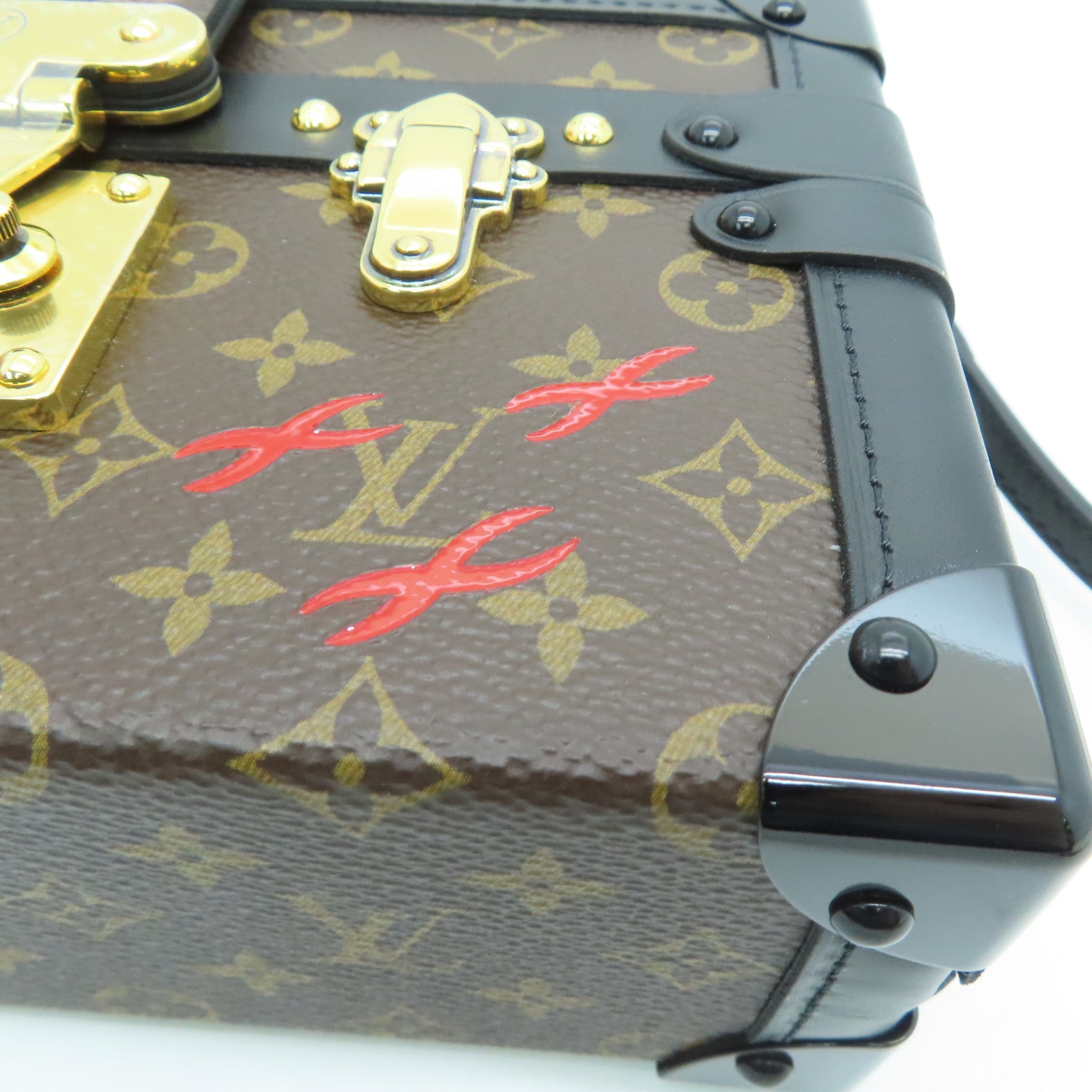 LOUIS VUITTON Monogram Petite Malle Gold Buckle Shoulder Bag Brown/Black