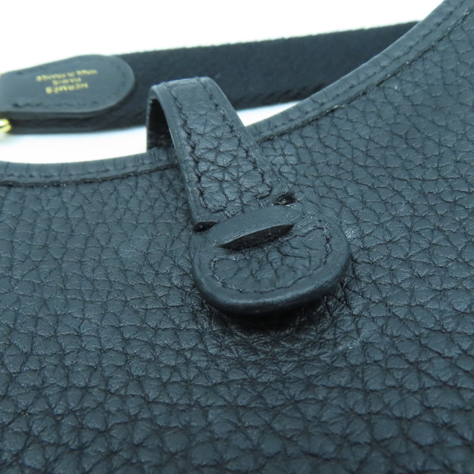 HERMES Leather Evelyne TPM Gold Buckle Shoulder Bag Black