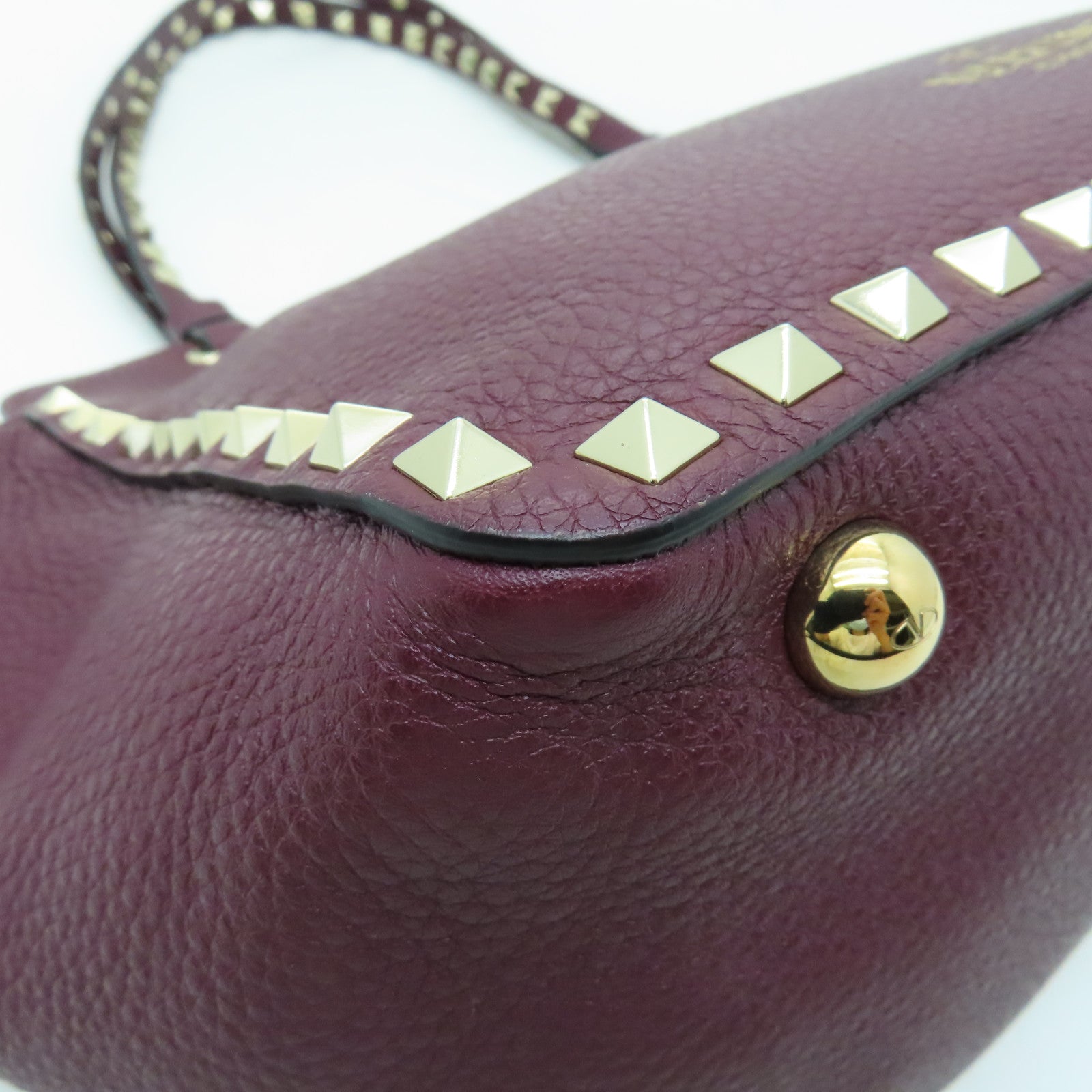 Valentino 牛皮皮革2 Way Shoulder Bag銀扣手挽肩背兩用袋深紅色