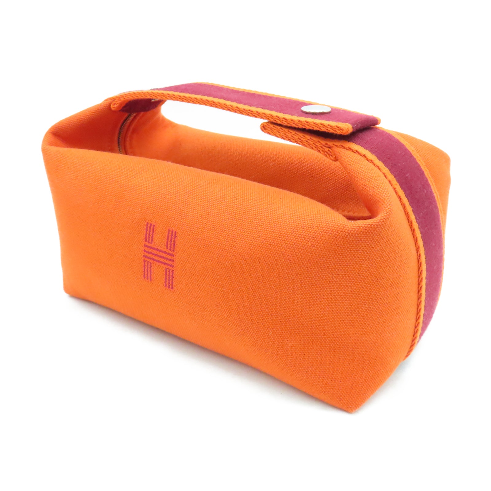 HERMES 帆布Bride A Brac銀扣手挽袋橙色