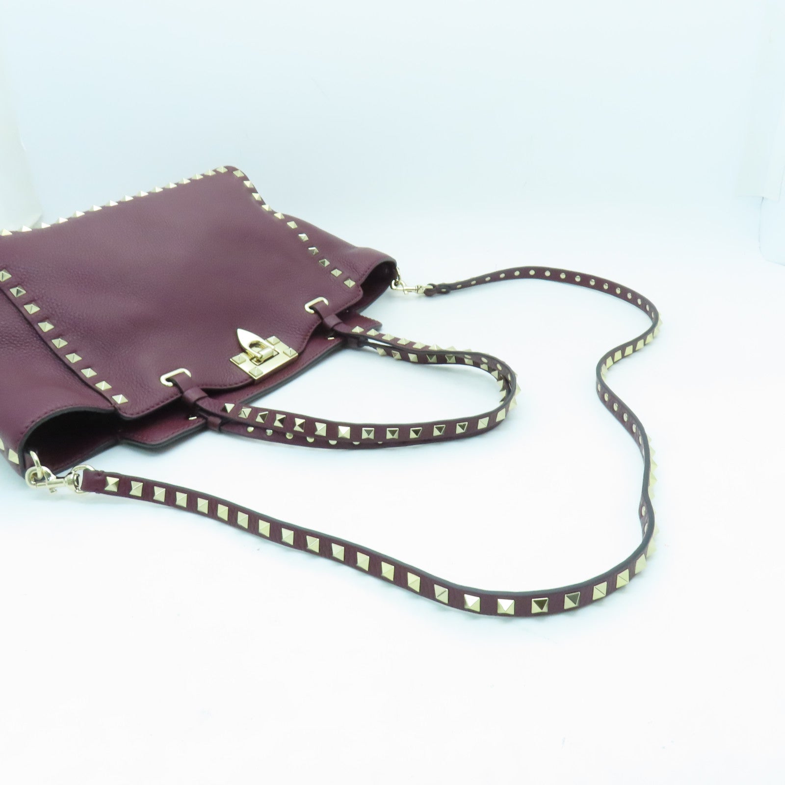 Valentino 牛皮皮革2 Way Shoulder Bag銀扣手挽肩背兩用袋深紅色