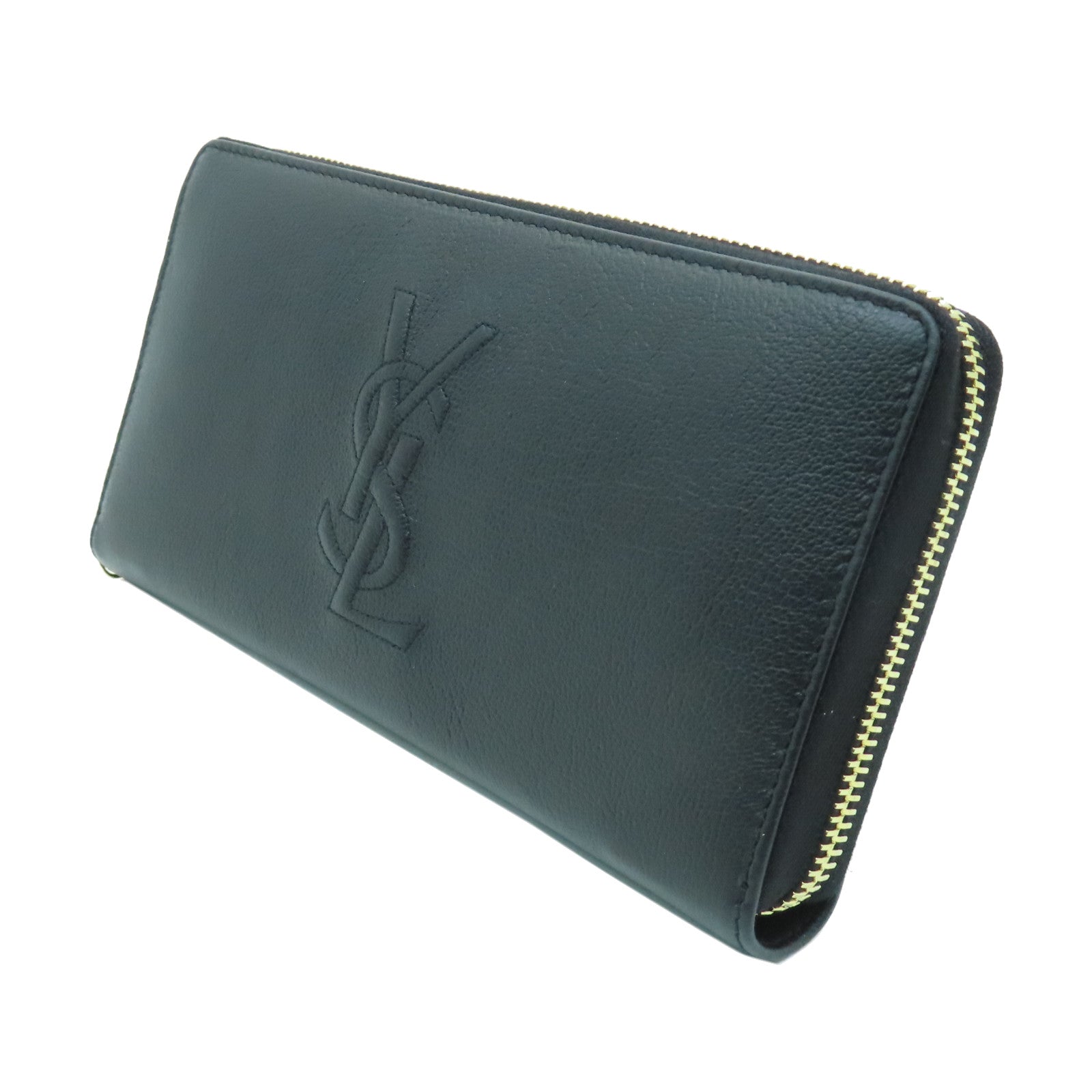 YVES SAINT LAURENT 牛皮皮革Long Wallet金扣長錢包黑色