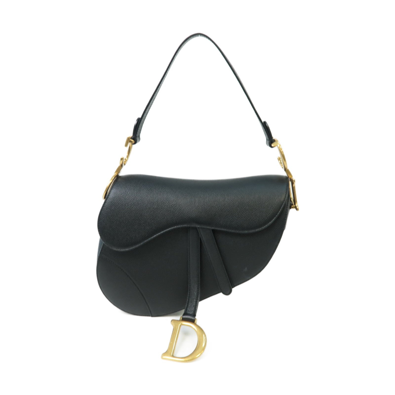 Dior 牛皮皮革Saddle Bag金扣手挽袋黒色