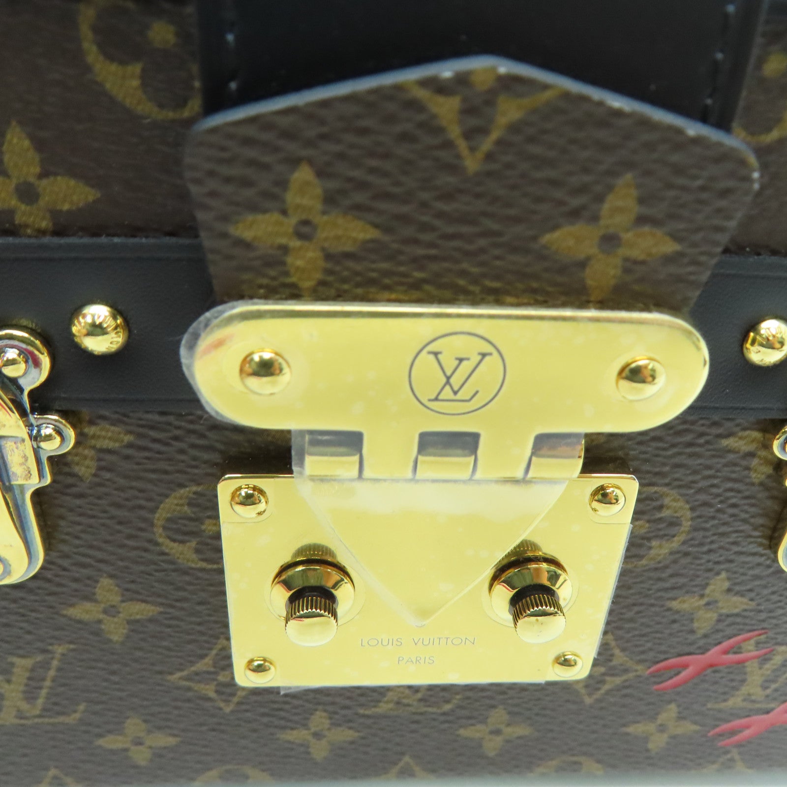 LOUIS VUITTON Monogram Petite Malle Gold Buckle Shoulder Bag Brown/Black