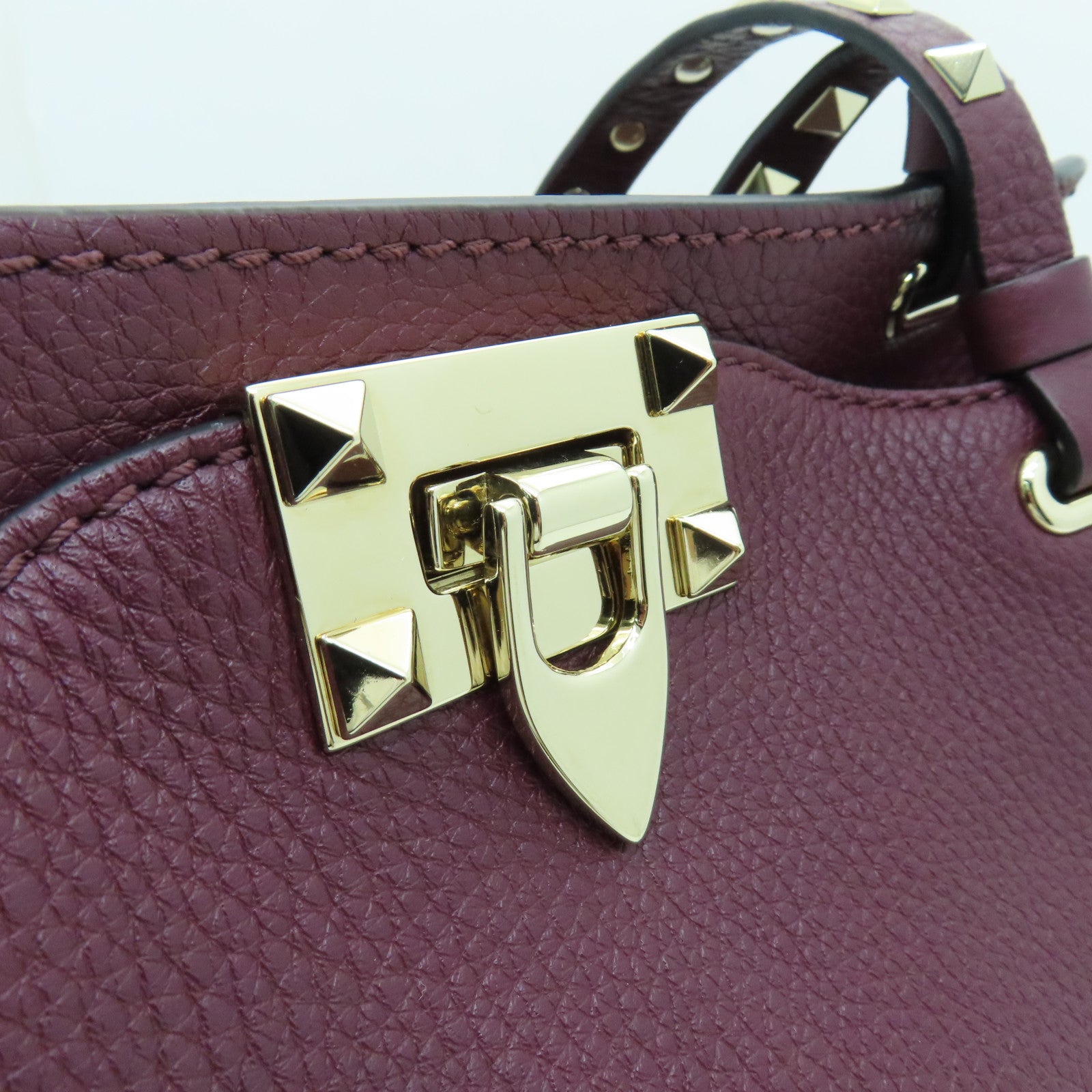 Valentino 牛皮皮革2 Way Shoulder Bag銀扣手挽肩背兩用袋深紅色