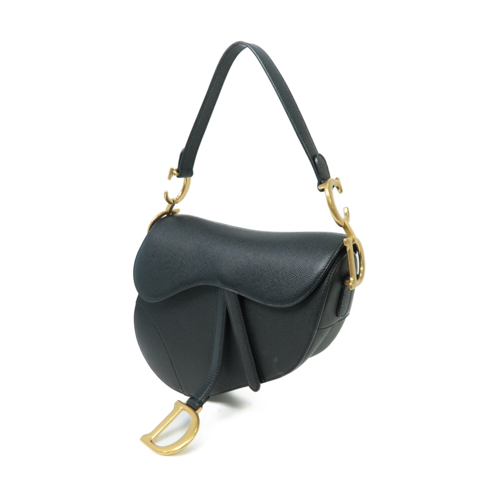 Dior 牛皮皮革Saddle Bag金扣手挽袋黒色