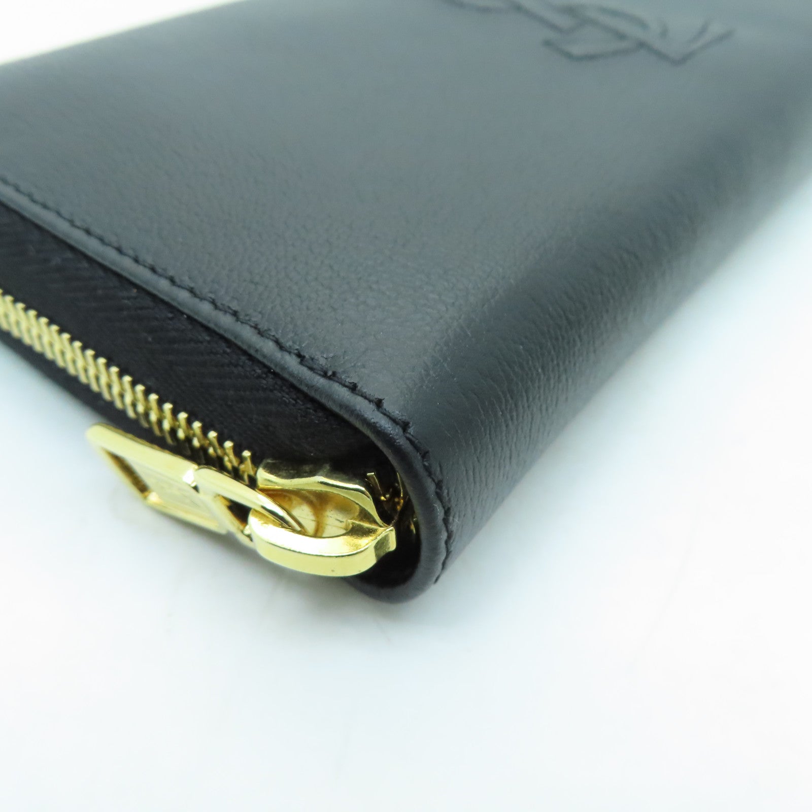 YVES SAINT LAURENT 牛皮皮革Long Wallet金扣長錢包黑色