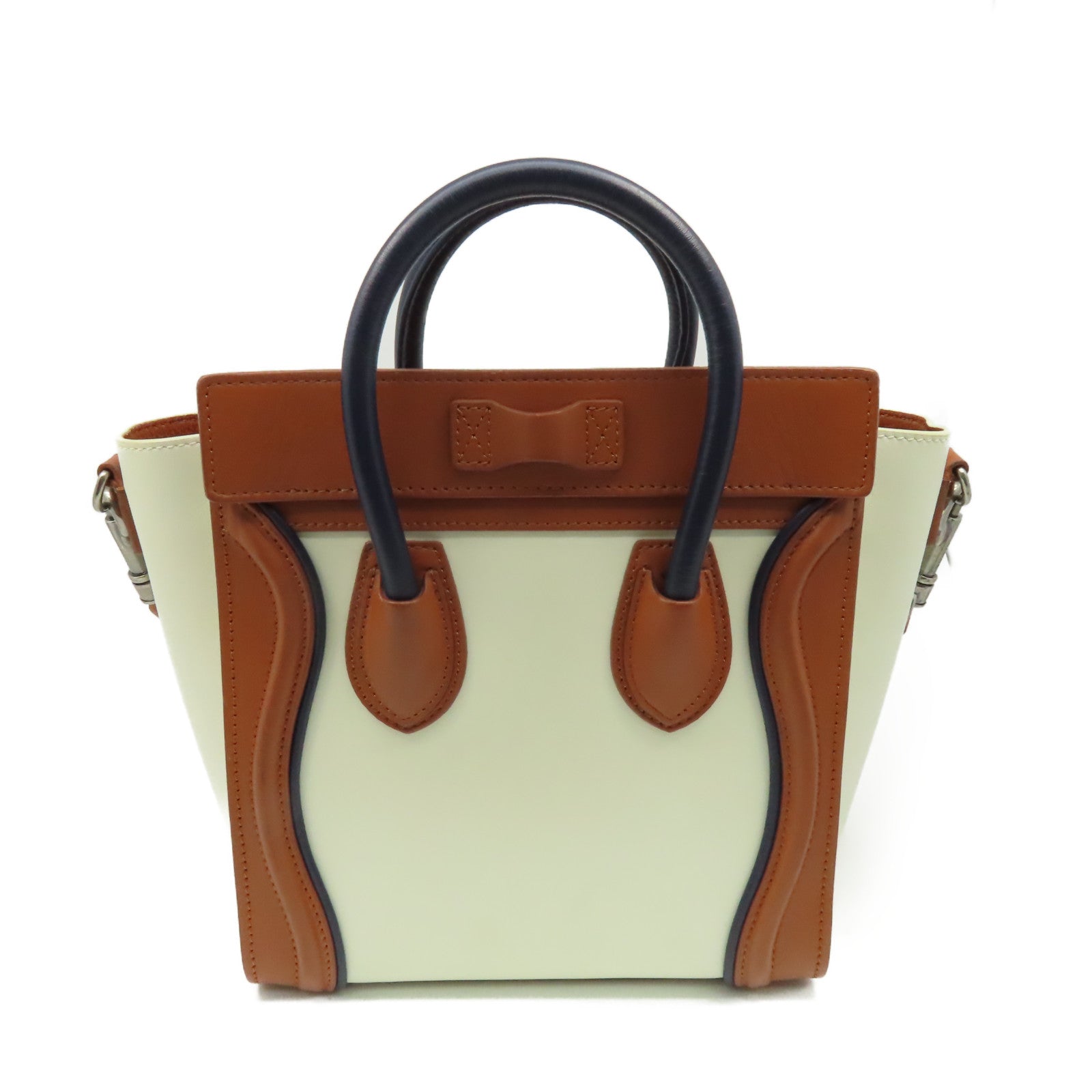 CELINE 牛皮皮革Nano Luggage 2Way Shoulder Bag手挽肩背兩用袋米白色/啡色