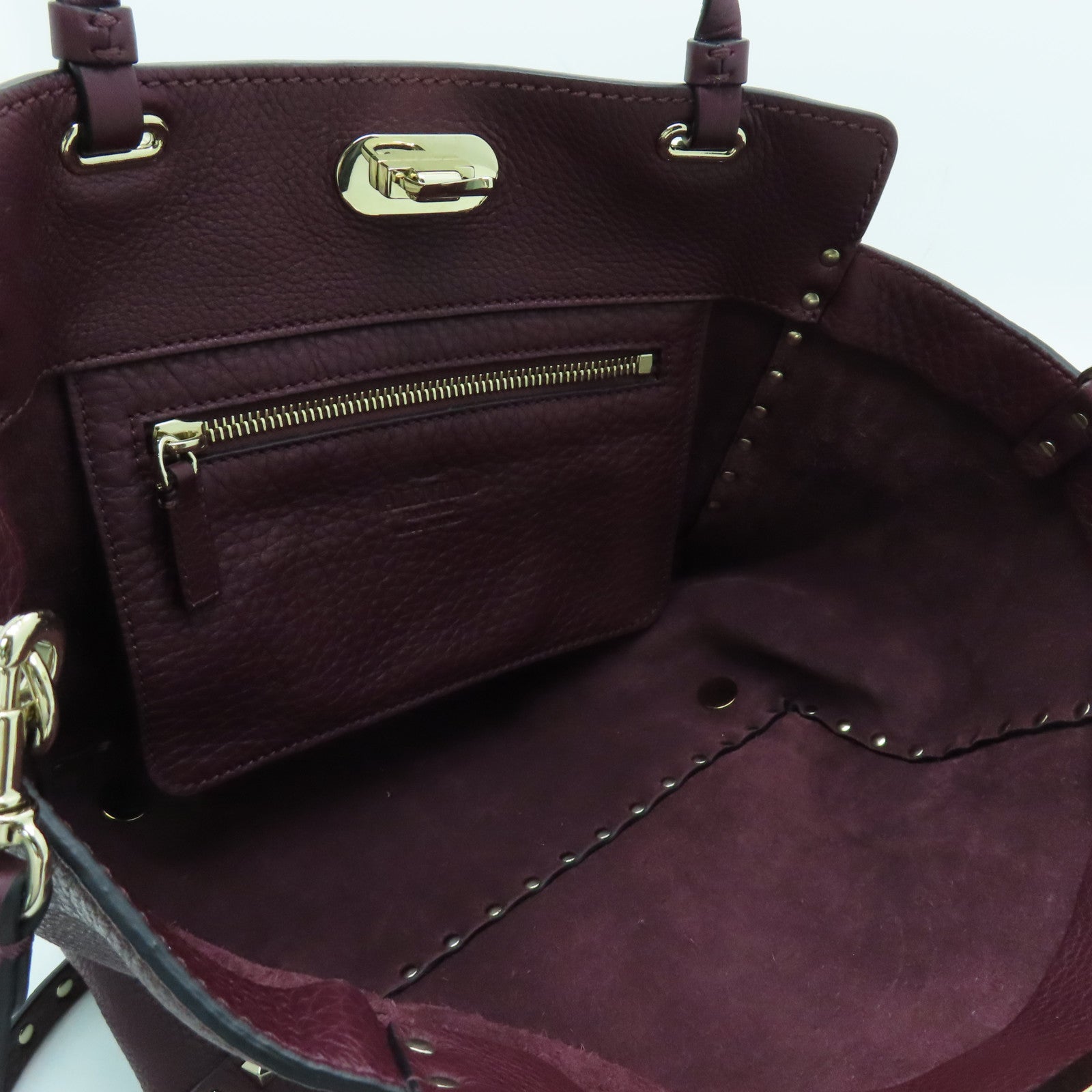 Valentino 牛皮皮革2 Way Shoulder Bag銀扣手挽肩背兩用袋深紅色
